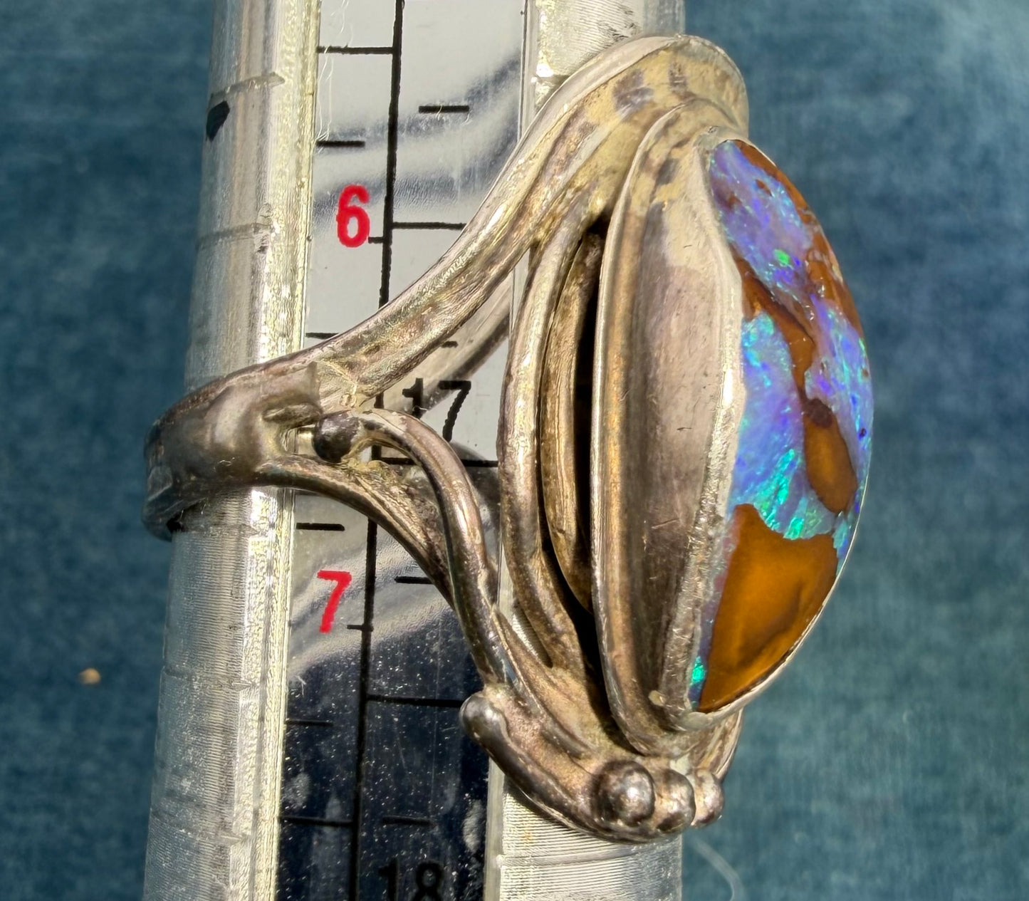 Lab-Created Blue Boulder Opal Ring in Sterling Silver. 1" *Video*