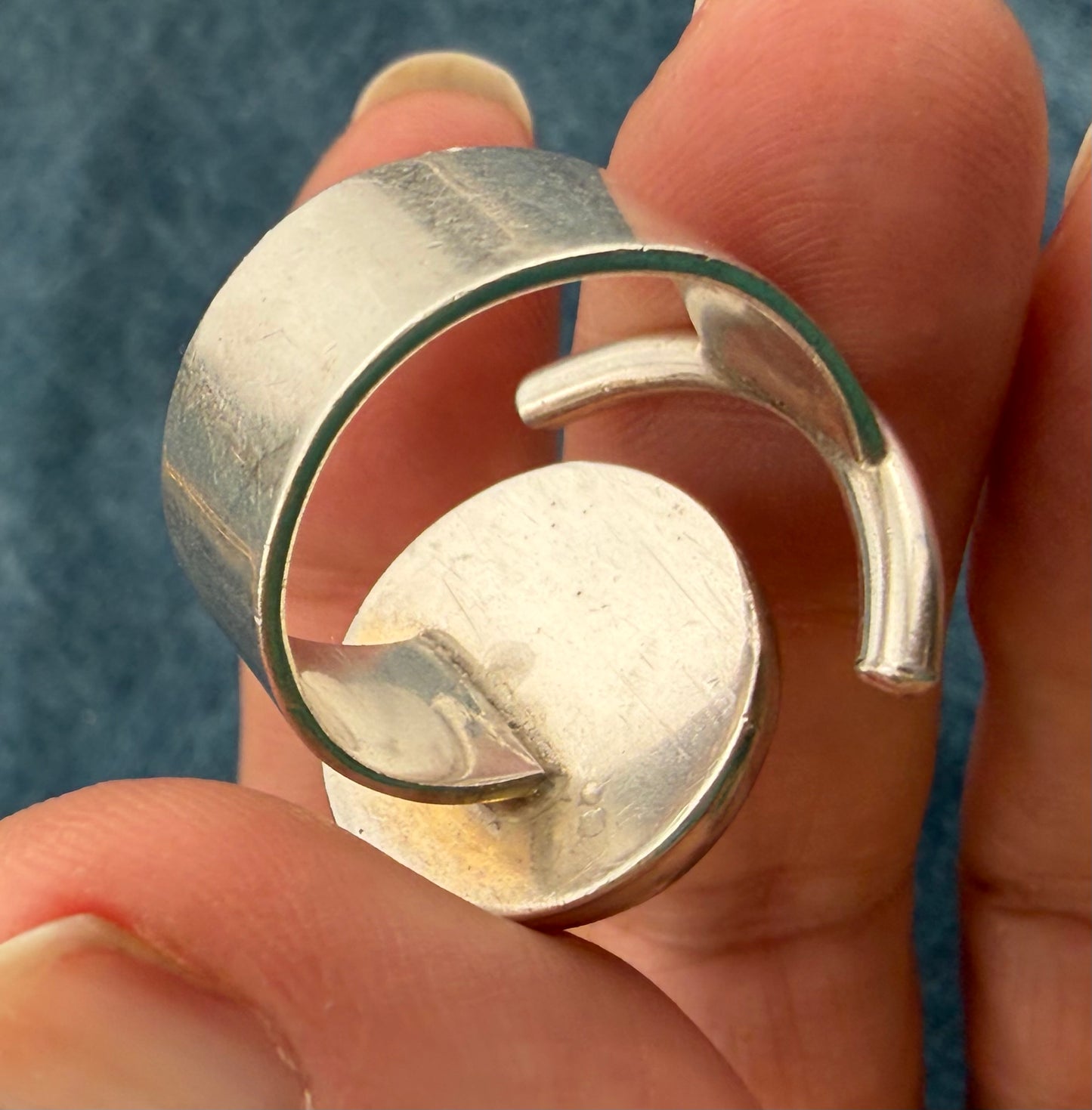 14k Gold Ball + 925 Silver Crescent Moon Open Ring. MCM Modern Designer