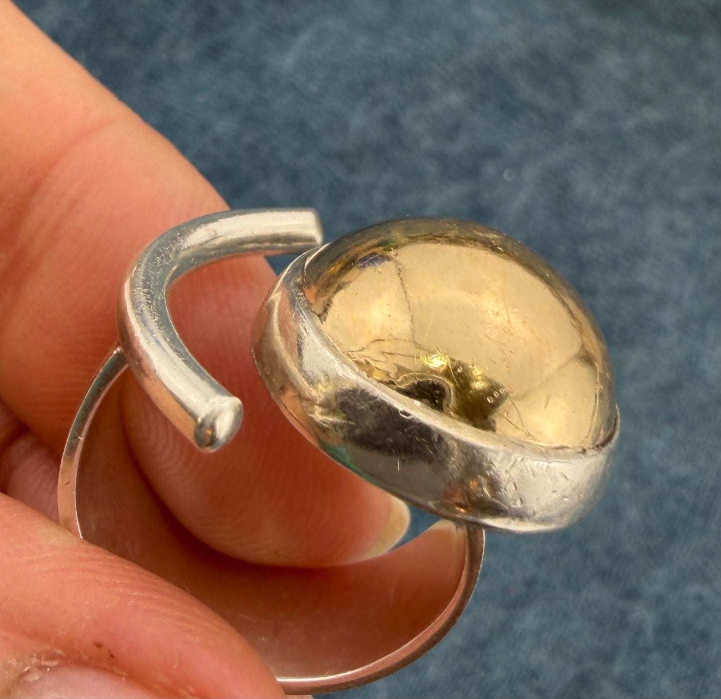 14k Gold Ball + 925 Silver Crescent Moon Open Ring. MCM Modern Designer
