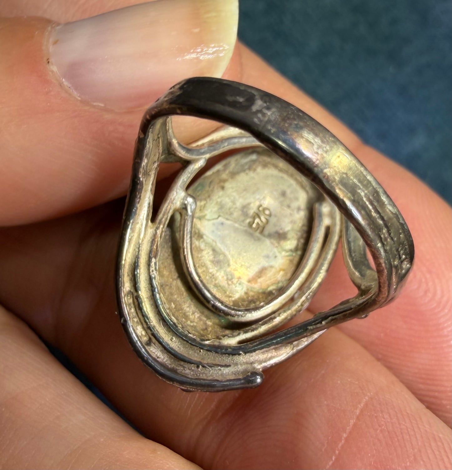 Lab-Created Blue Boulder Opal Ring in Sterling Silver. 1" *Video*
