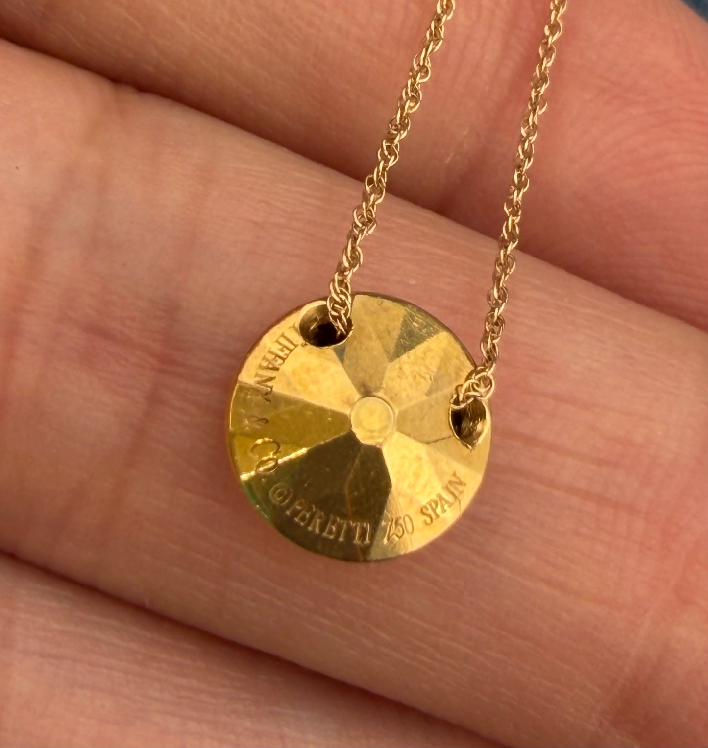 18k Gold Tiffany "2 Carat" Faceted Round Pendant. Non-Tiffany 14k Chain *Video*