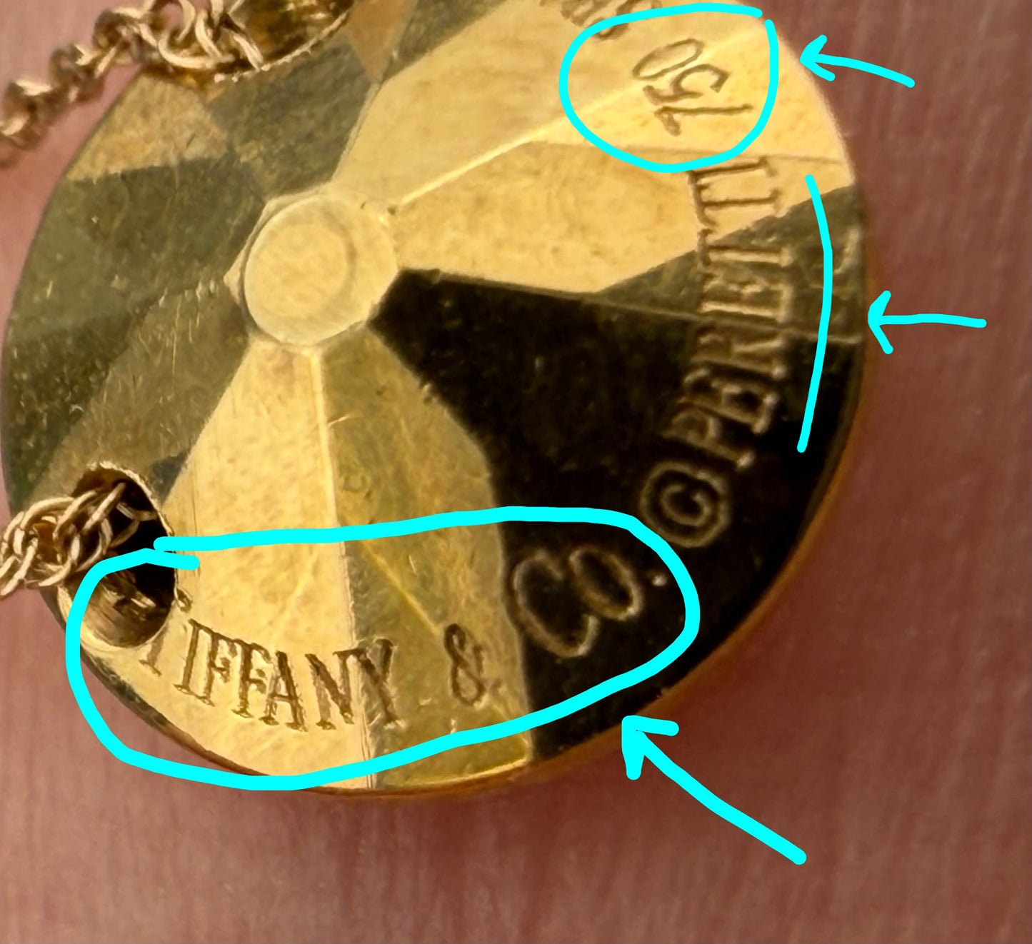 18k Gold Tiffany "2 Carat" Faceted Round Pendant. Non-Tiffany 14k Chain *Video*