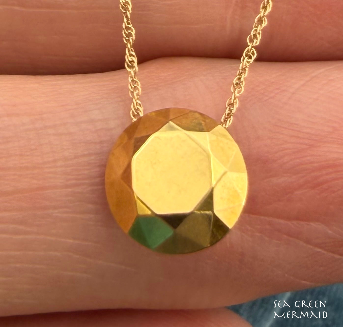 18k Gold Tiffany "2 Carat" Faceted Round Pendant. Non-Tiffany 14k Chain *Video*
