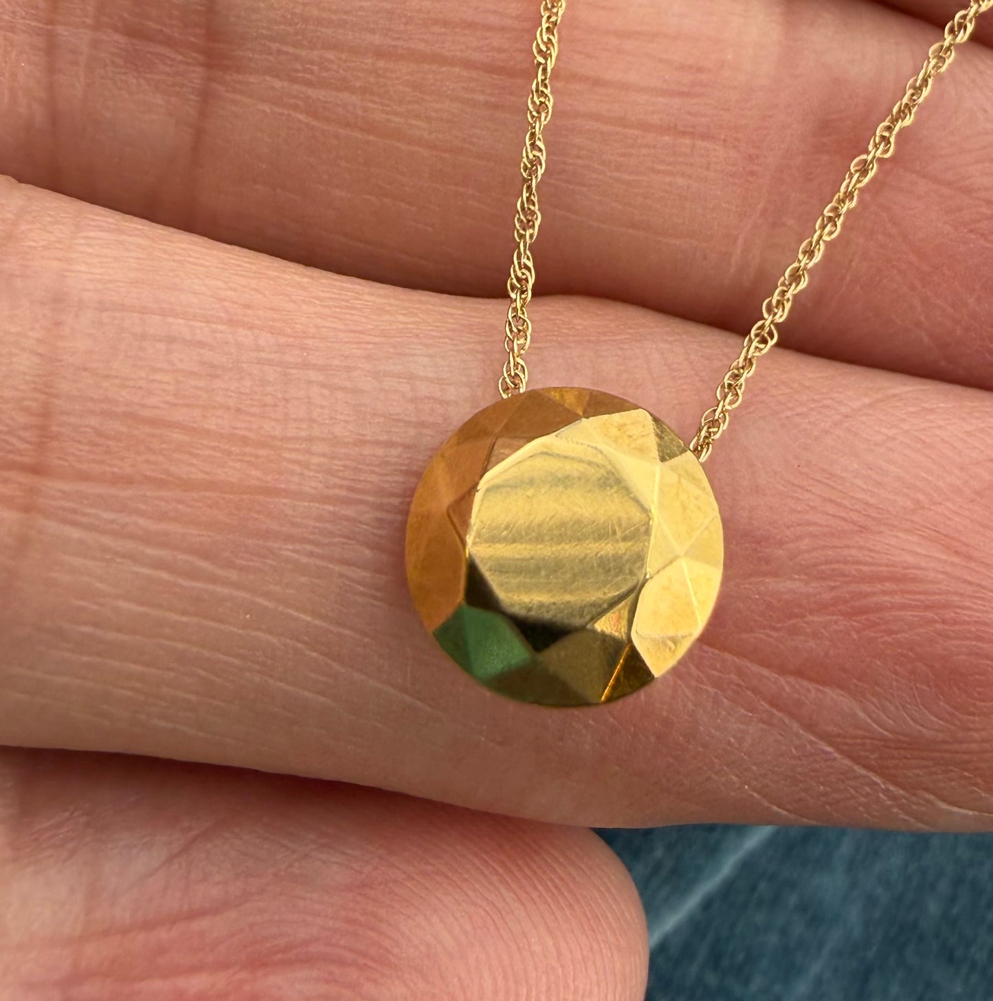18k Gold Tiffany "2 Carat" Faceted Round Pendant. Non-Tiffany 14k Chain *Video*