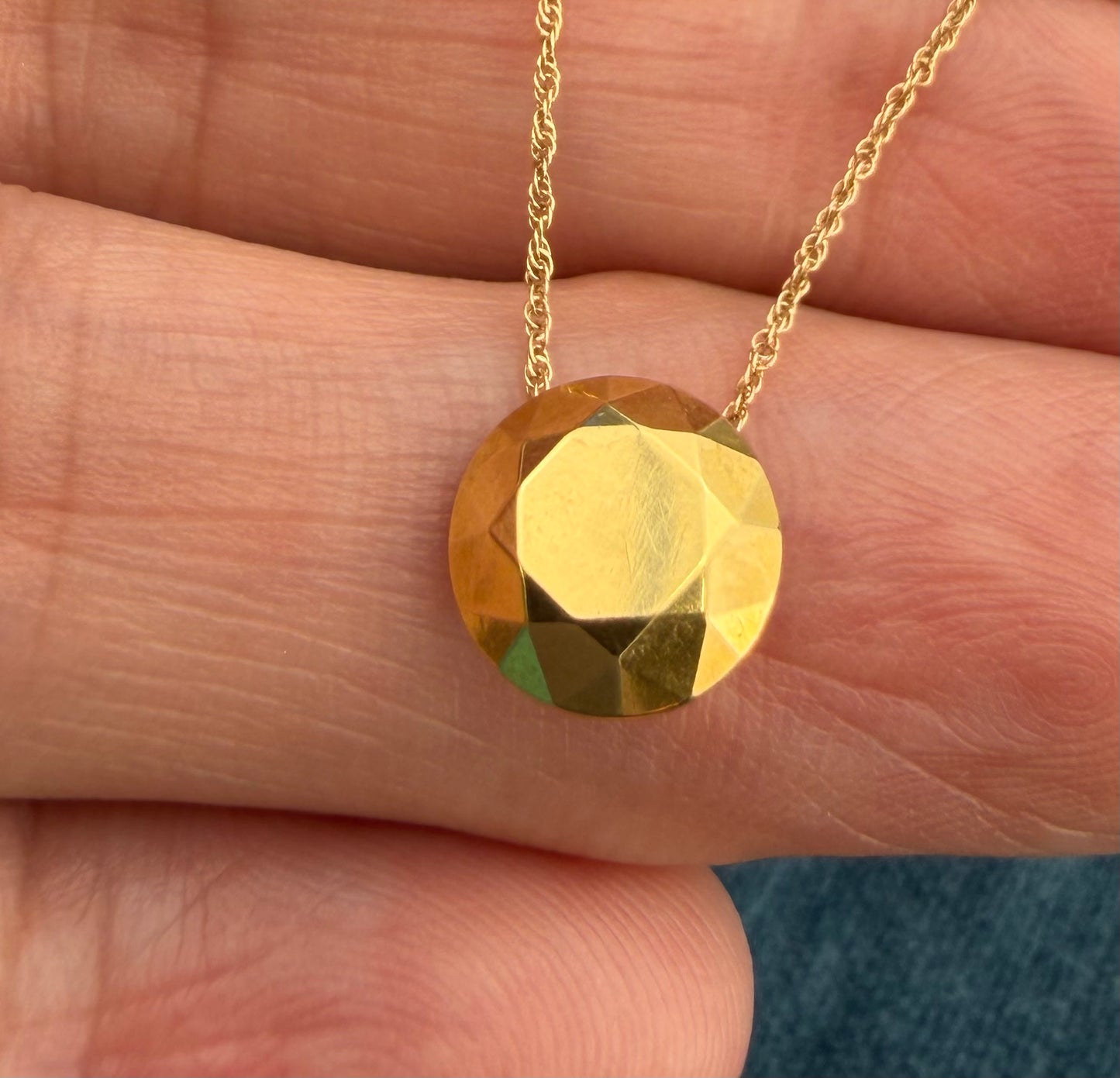 18k Gold Tiffany "2 Carat" Faceted Round Pendant. Non-Tiffany 14k Chain *Video*