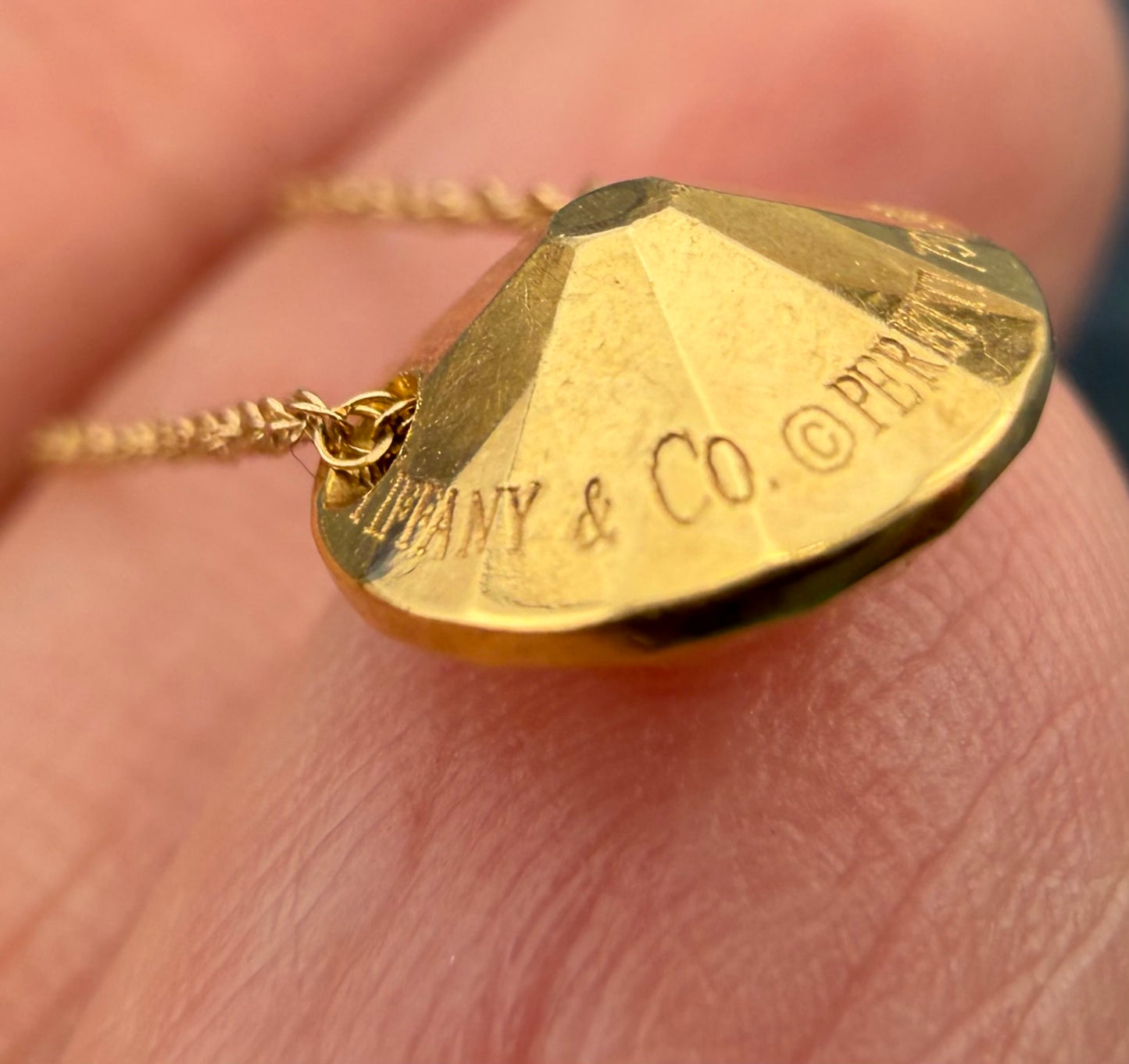 18k Gold Tiffany "2 Carat" Faceted Round Pendant. Non-Tiffany 14k Chain *Video*