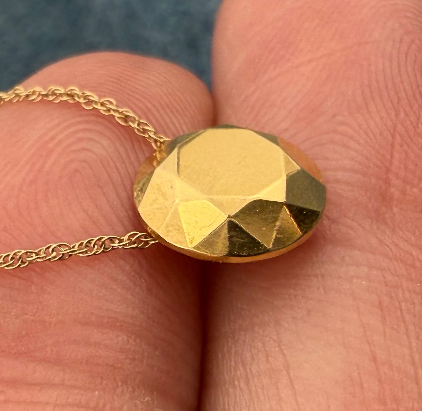 18k Gold Tiffany "2 Carat" Faceted Round Pendant. Non-Tiffany 14k Chain *Video*