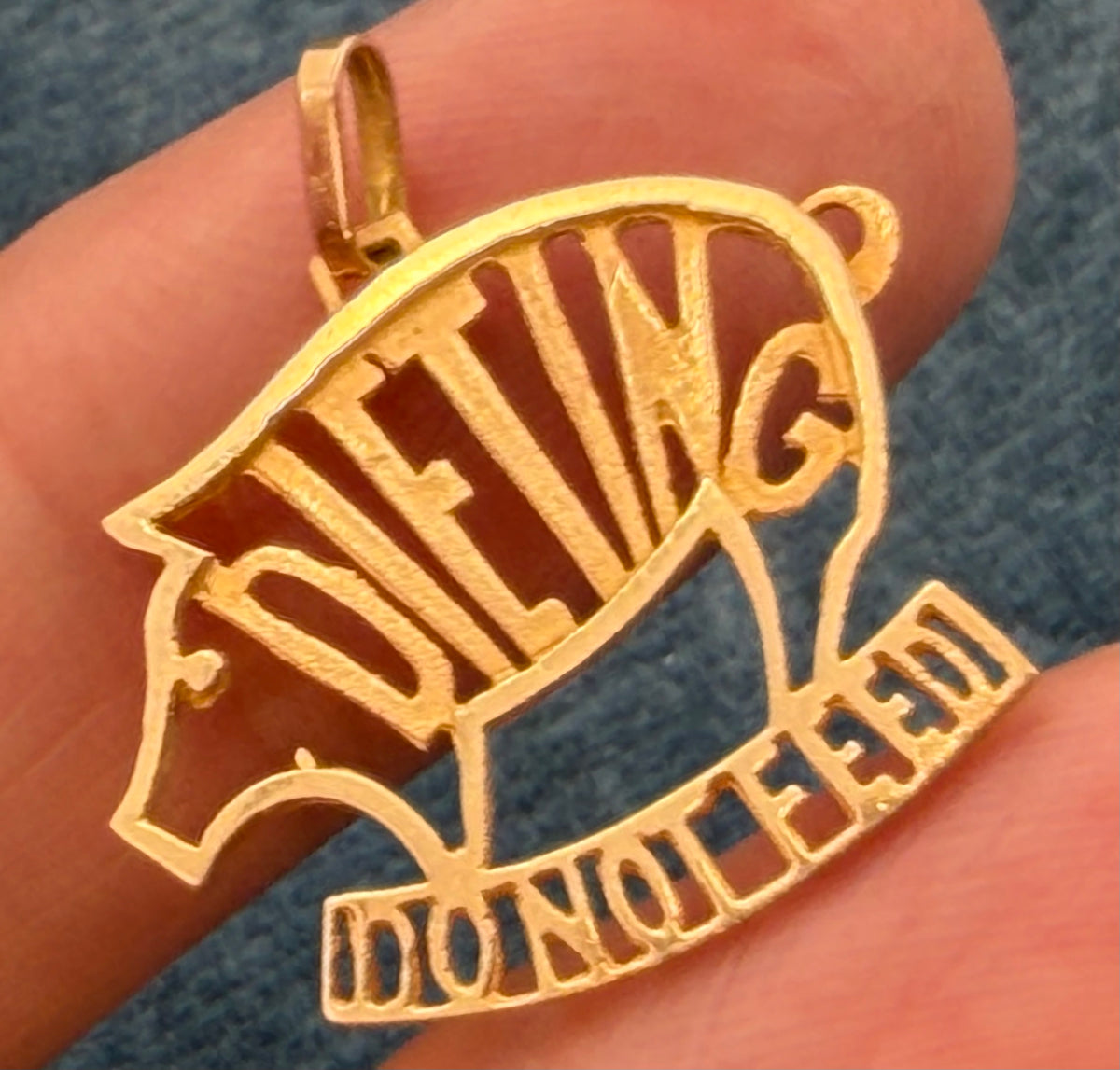 10k Yellow Gold Funny Pig Cut-Out Pendant. "DIETING - Do Not Feed"