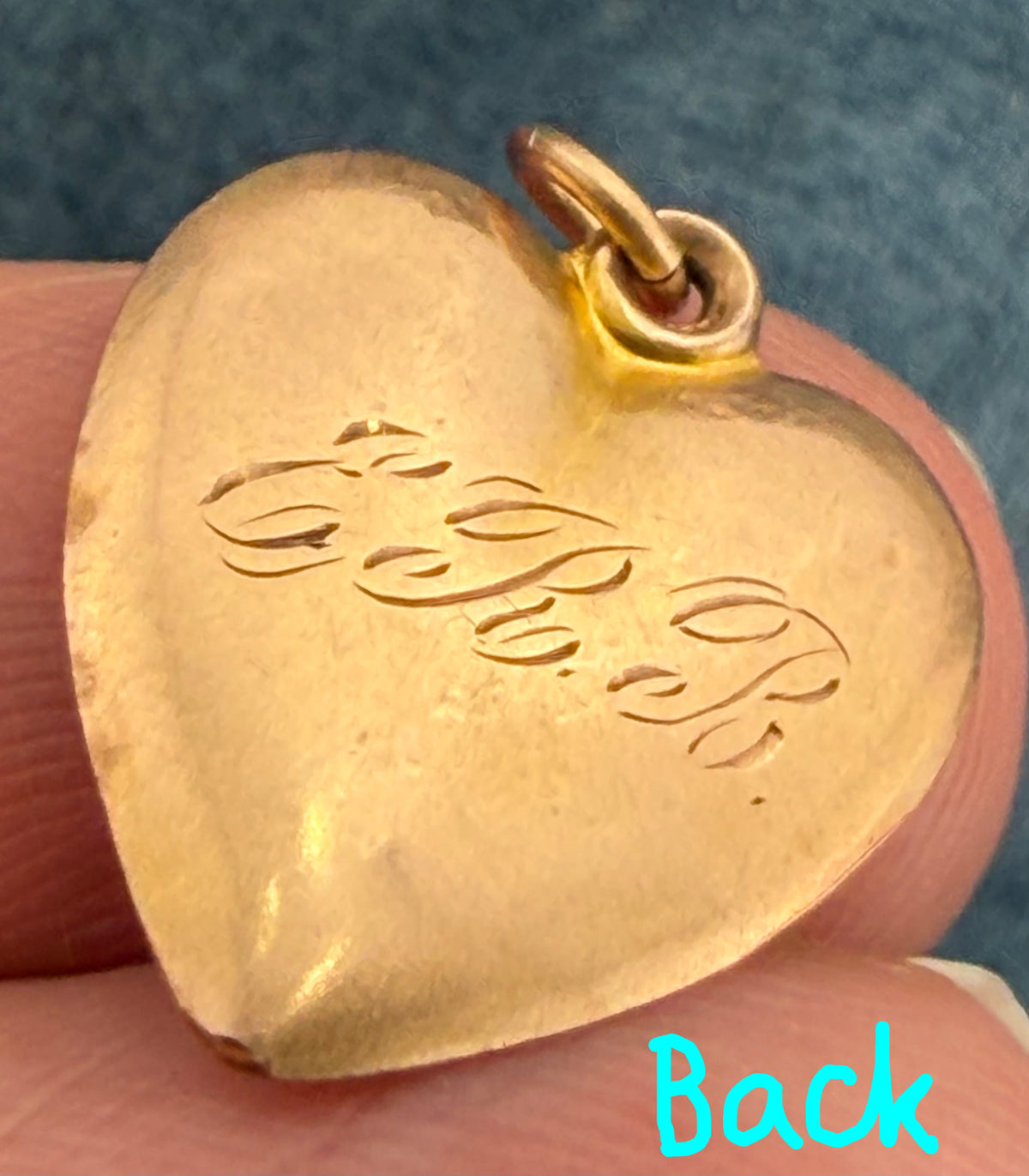 10k Yellow Gold FORGET-ME-NOT Enamel Heart Pendant. Antique
