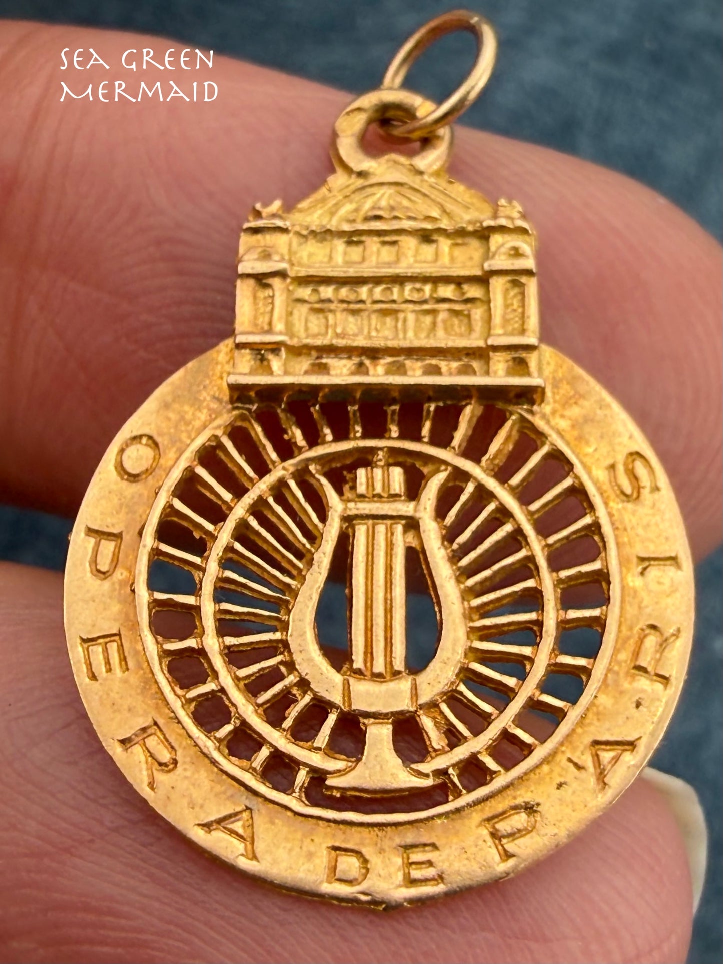 18k Yellow Rose Gold Opera de PARIS Medallion Pendant. 1"