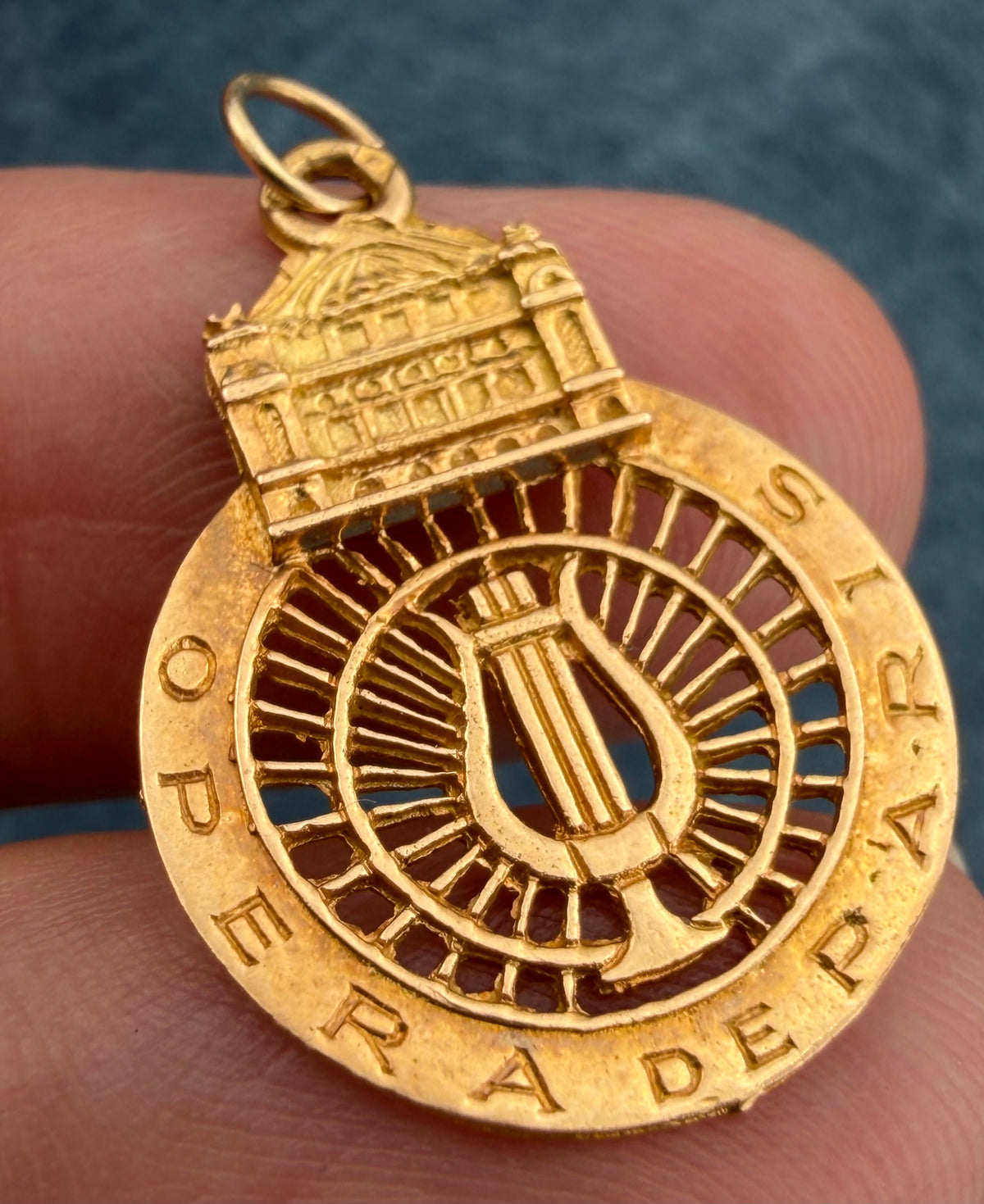 18k Yellow Rose Gold Opera de PARIS Medallion Pendant. 1"