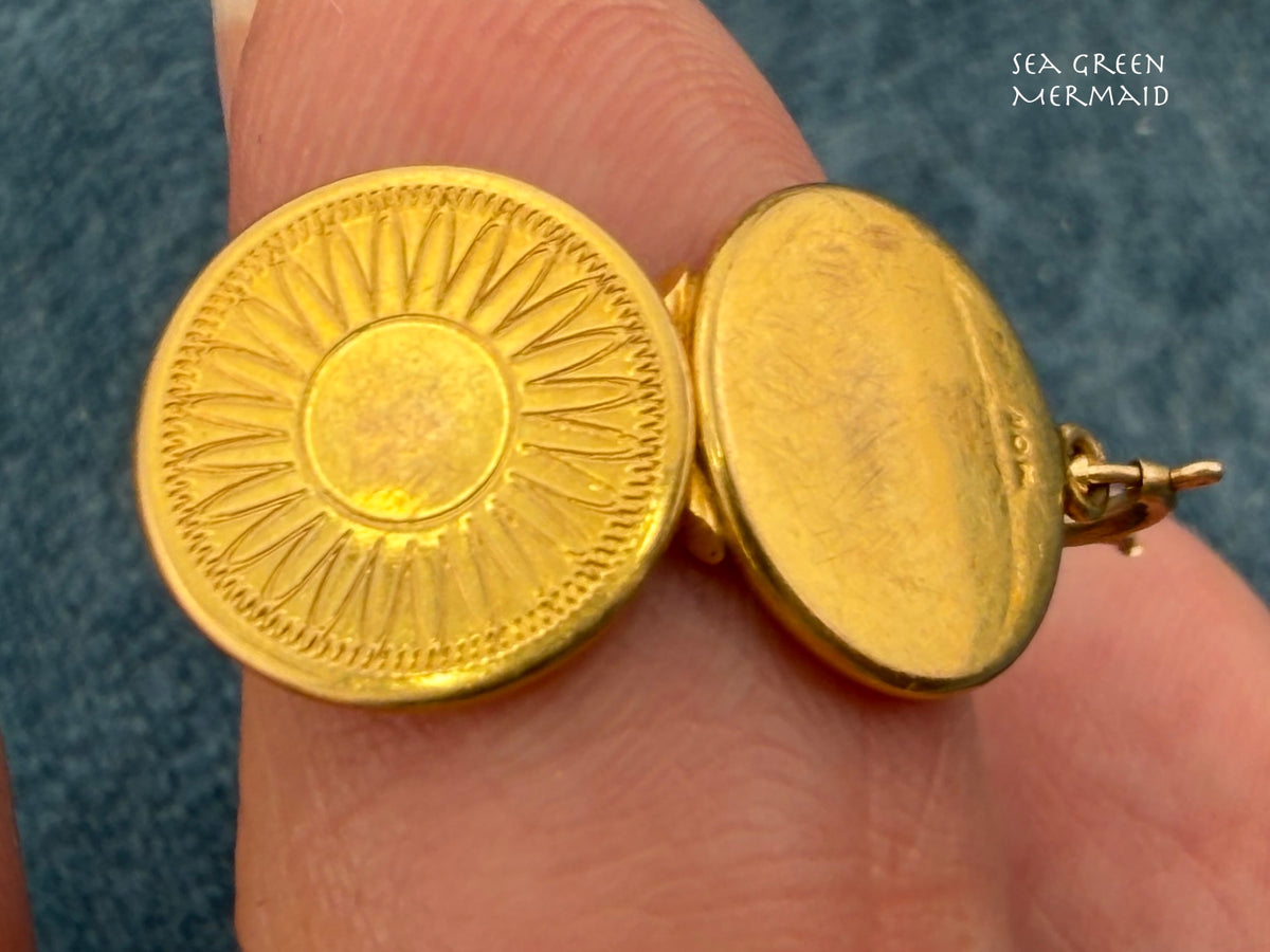 10k Yellow Gold SUNFLOWER Locket Pendant. Tiny!