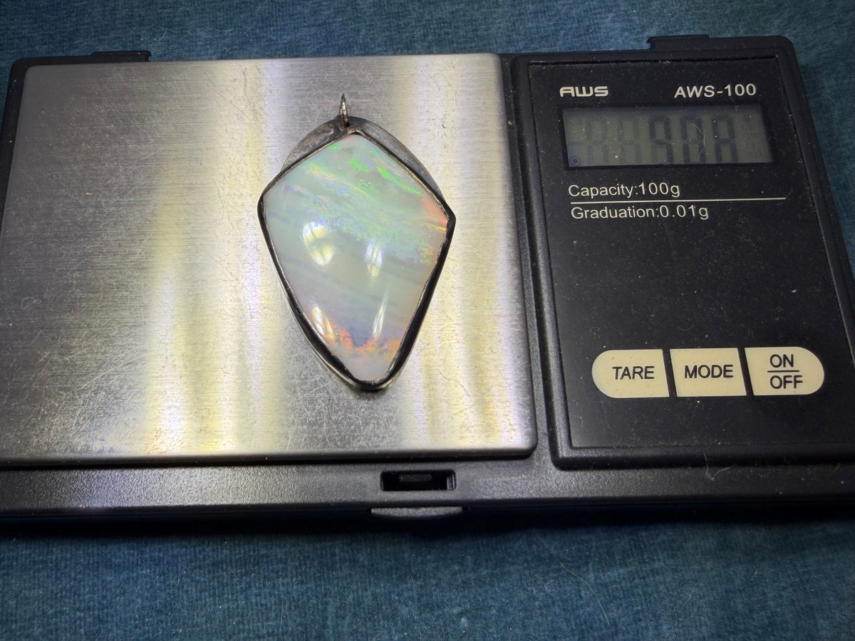 Australian Opal 925 Silver Kite-Shaped Pendant. 1.7"+ 9g *Video*