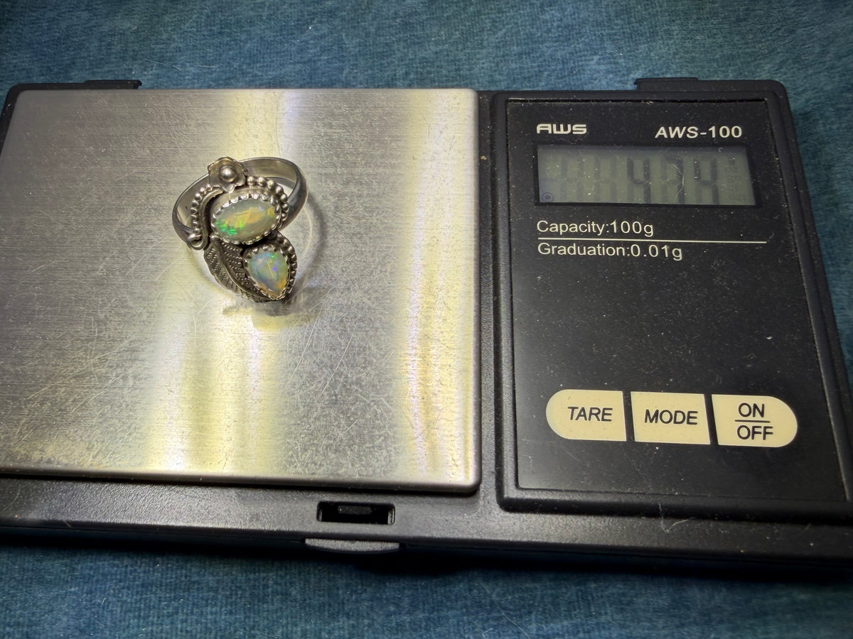 2 Ethiopian Jelly Opals Ring in Silver w Leaf Design. 1" + 4.7g *Video*