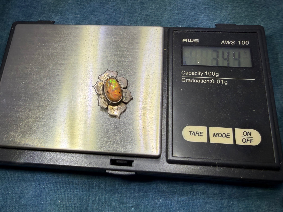 Mexican Opal Squash Blossom Pendant in 925 Silver. Old Pawn *Video*