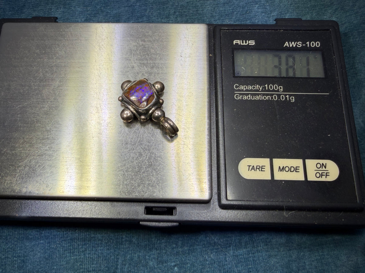 Australian Purple Boulder Opal Pendant in 925 w Bali Beads *Video*