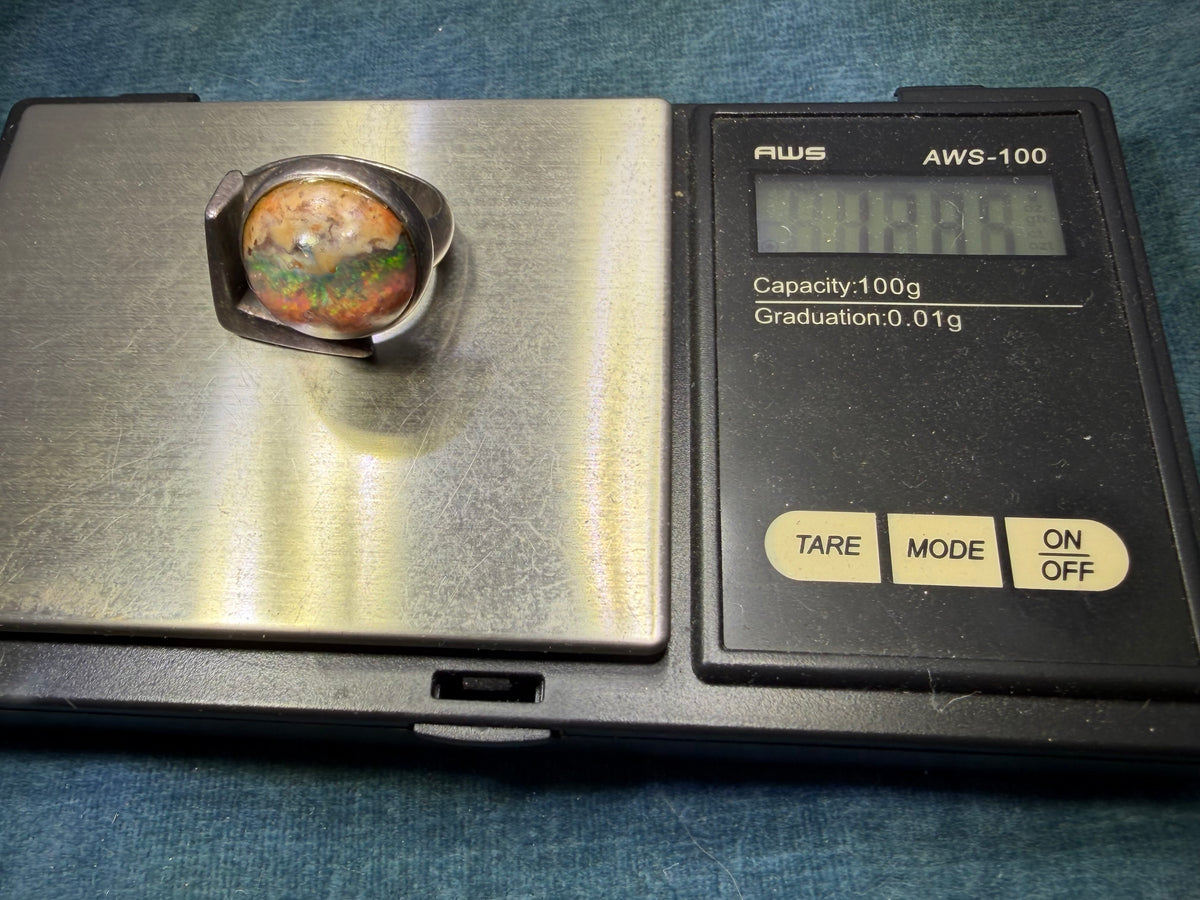 Mexican Boulder Fire Opal in 925 Silver. Mid-Century Modern. 12g *Video*