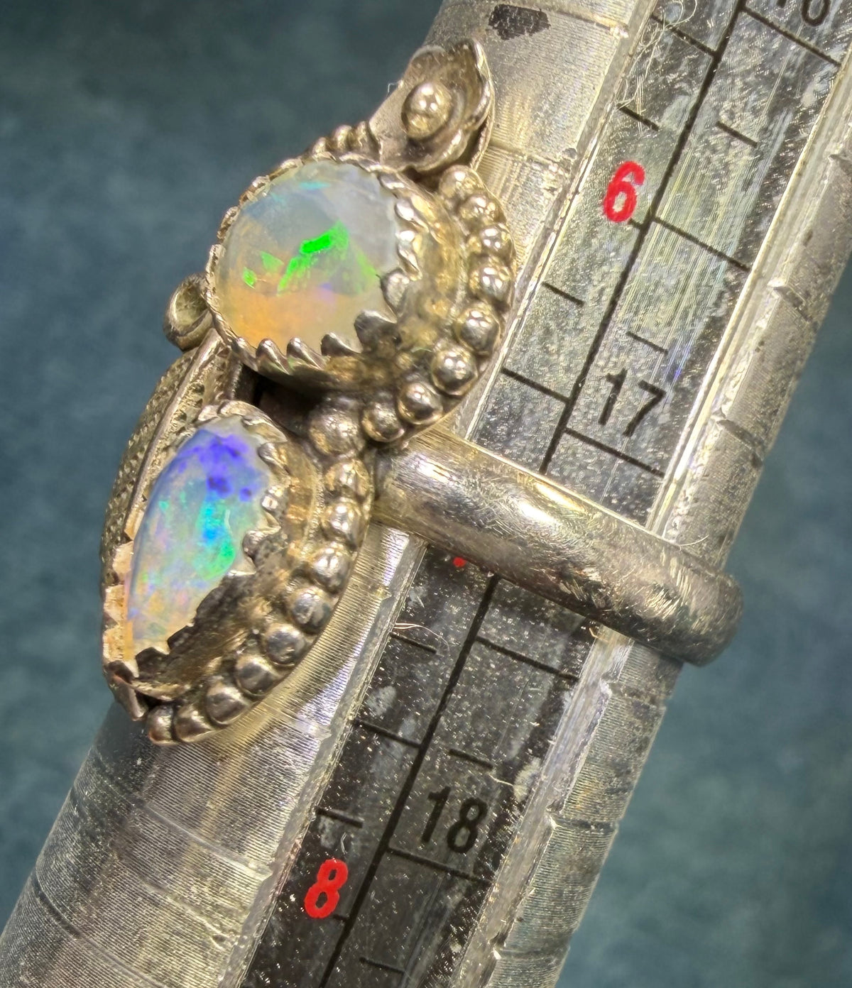 2 Ethiopian Jelly Opals Ring in Silver w Leaf Design. 1" + 4.7g *Video*