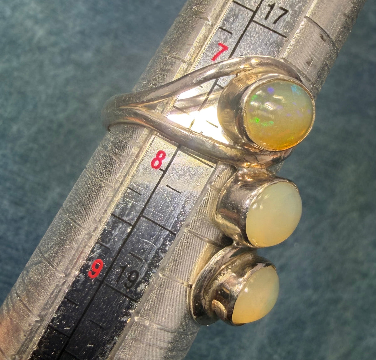 Ethiopian Welo Jelly Opal + Quartz Stop Light Ring in Silver. 1" Wide