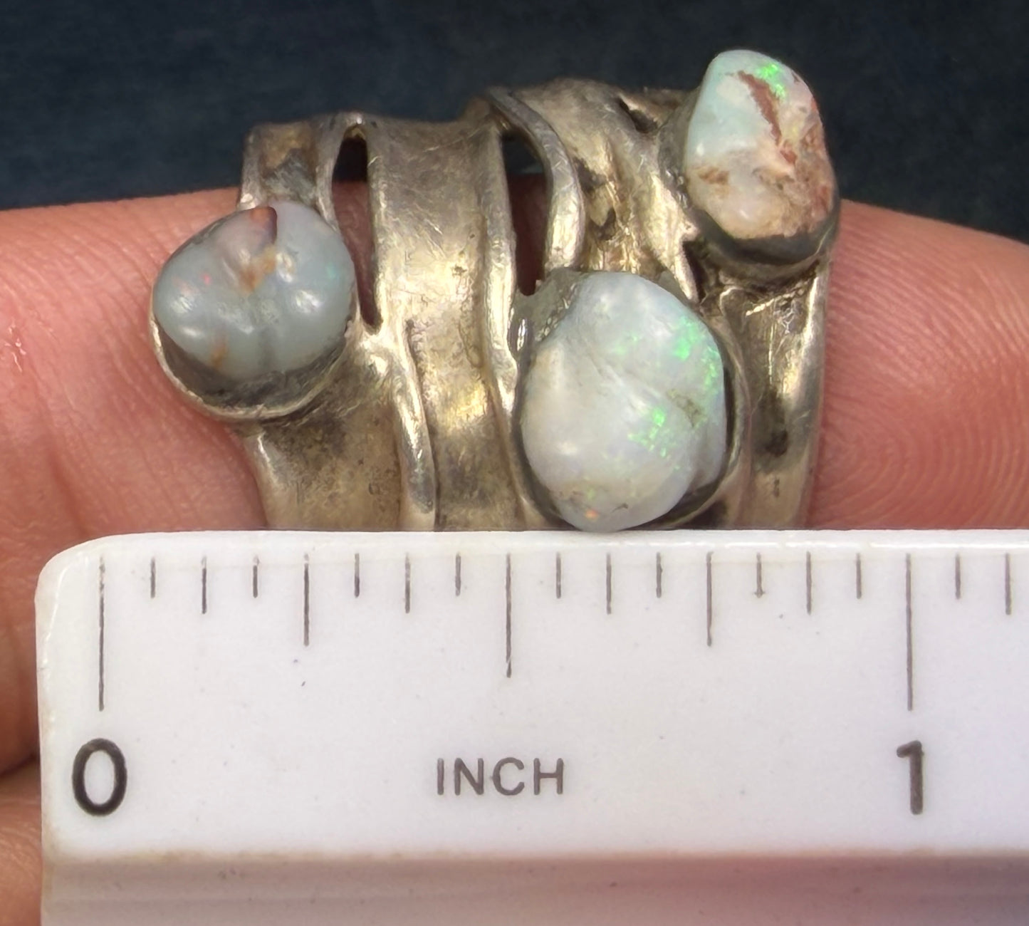 Australian Opal Multi-Band Stacked Sterling Silver Ring. Wide 0.8" + 9g *Video*