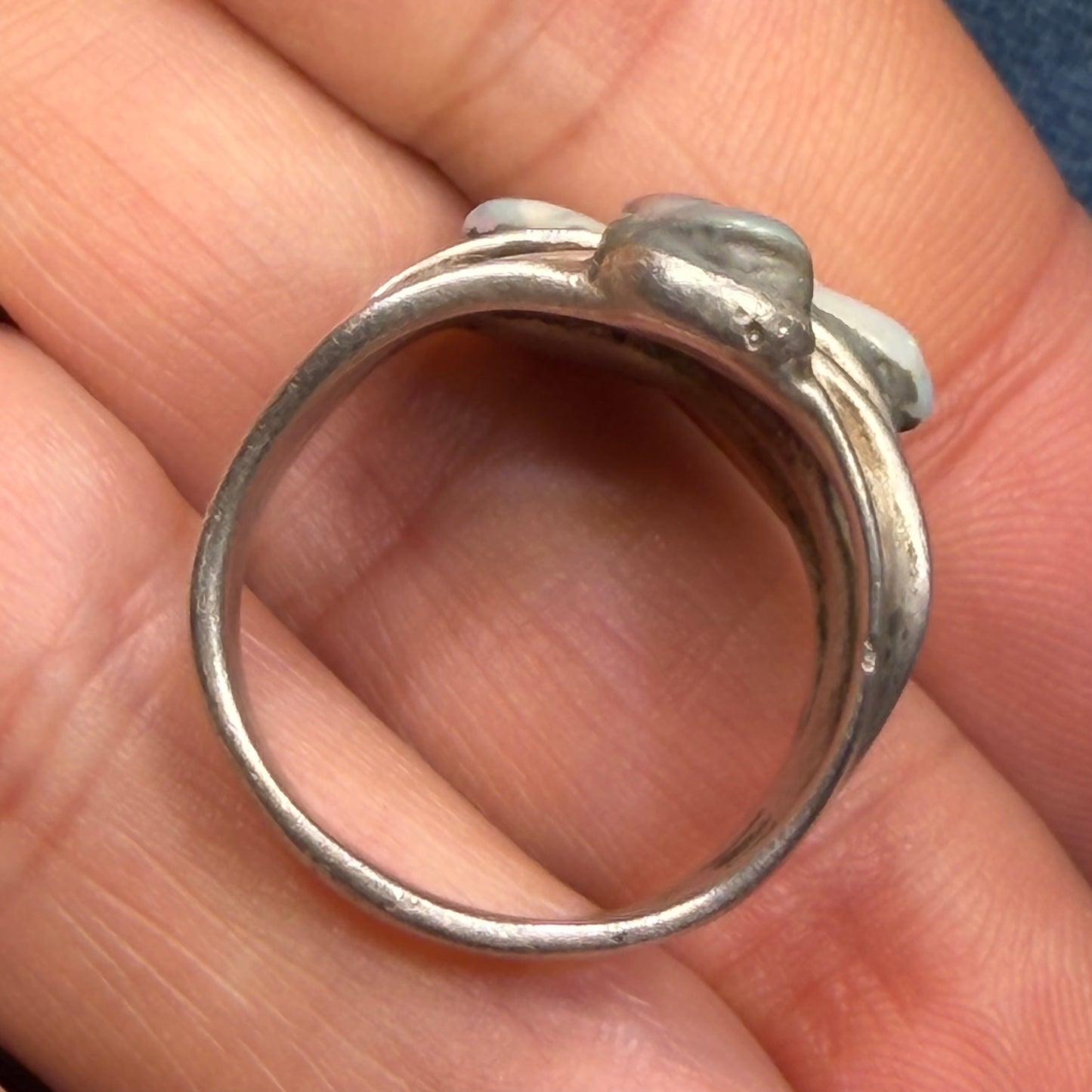 Australian Opal Multi-Band Stacked Sterling Silver Ring. Wide 0.8" + 9g *Video*