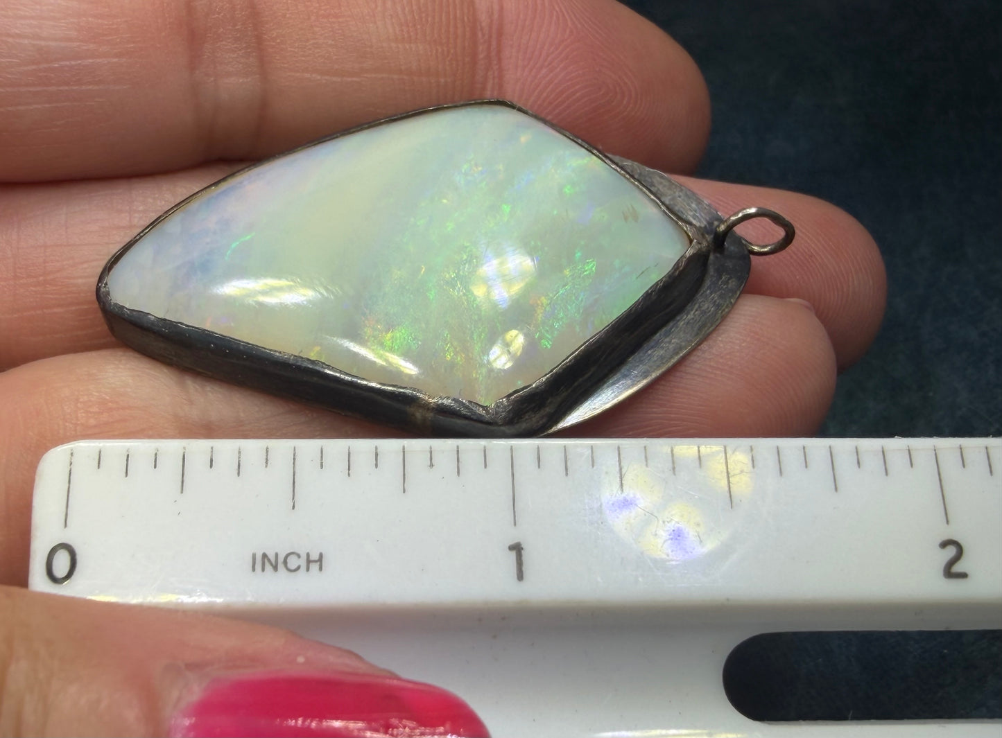 Australian Opal 925 Silver Kite-Shaped Pendant. 1.7"+ 9g *Video*