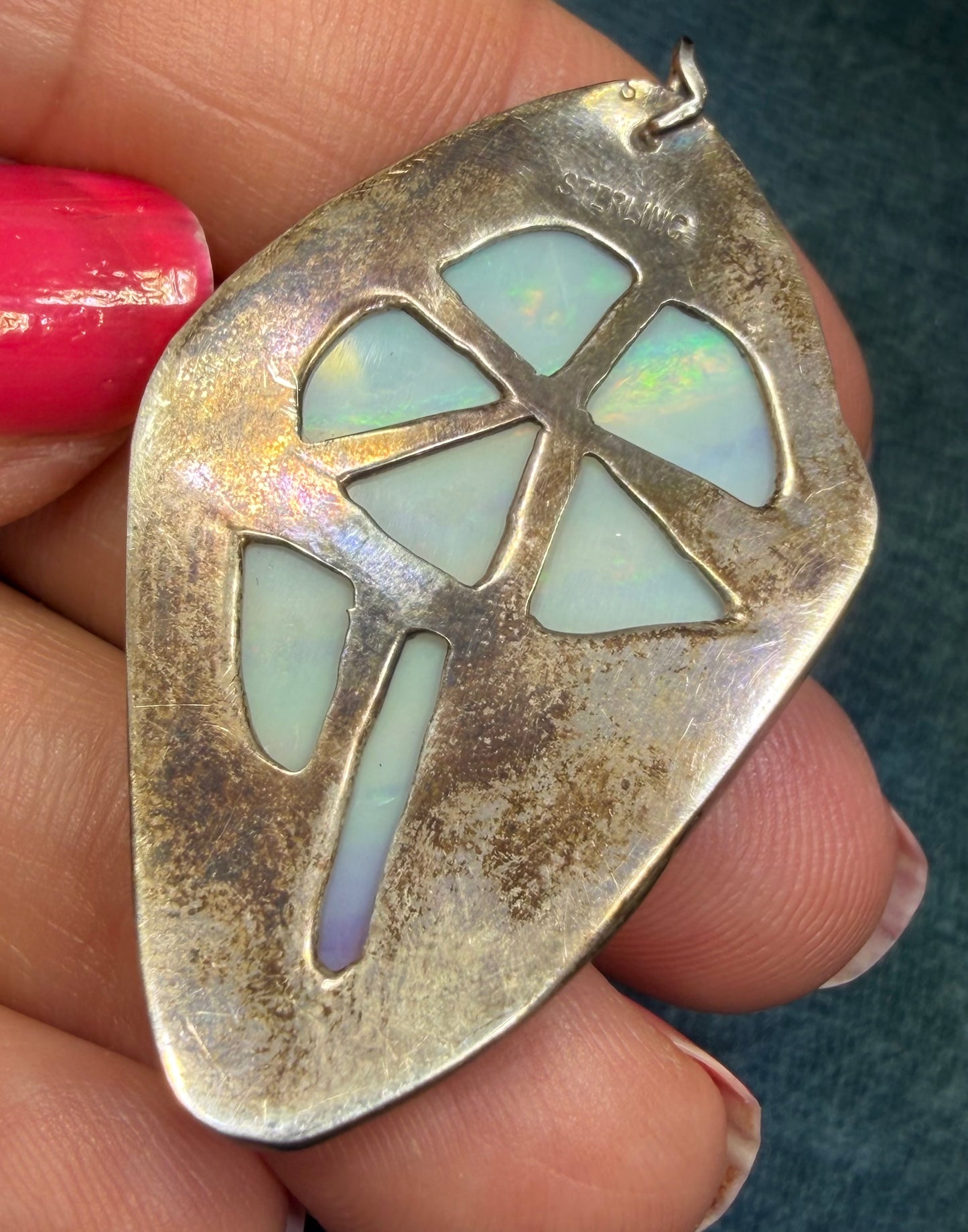 Australian Opal 925 Silver Kite-Shaped Pendant. 1.7"+ 9g *Video*