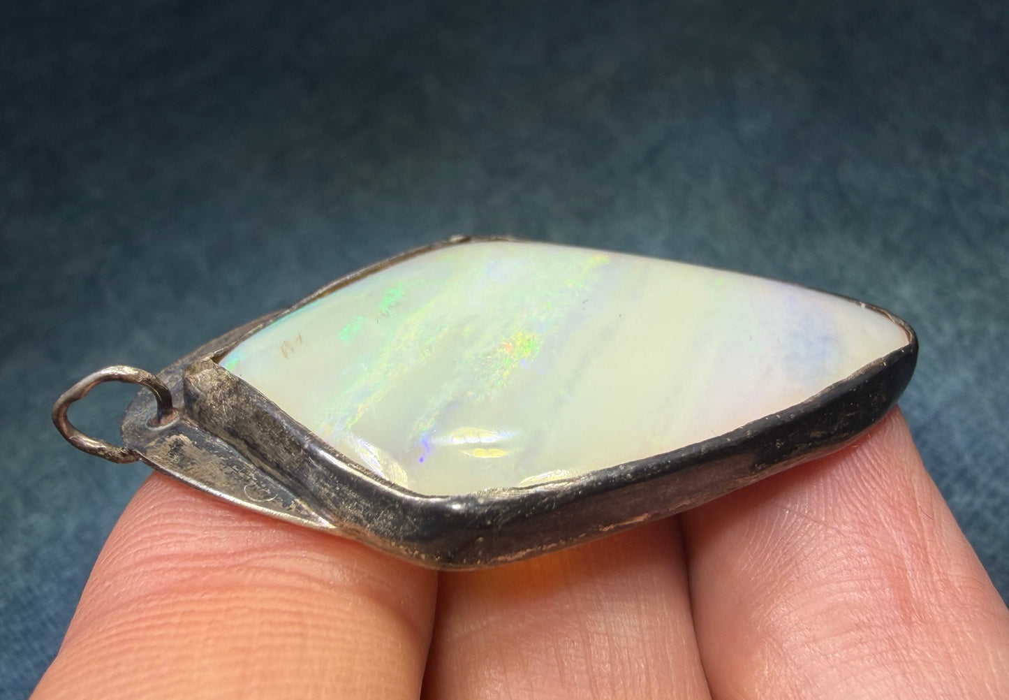 Australian Opal 925 Silver Kite-Shaped Pendant. 1.7"+ 9g *Video*