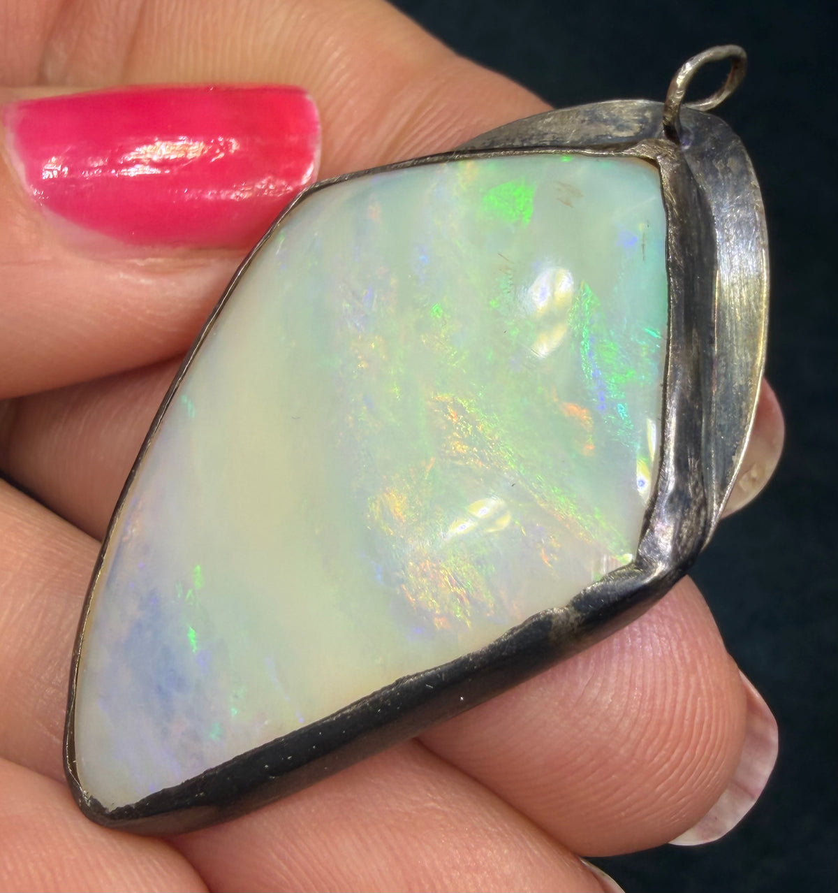 Australian Opal 925 Silver Kite-Shaped Pendant. 1.7"+ 9g *Video*