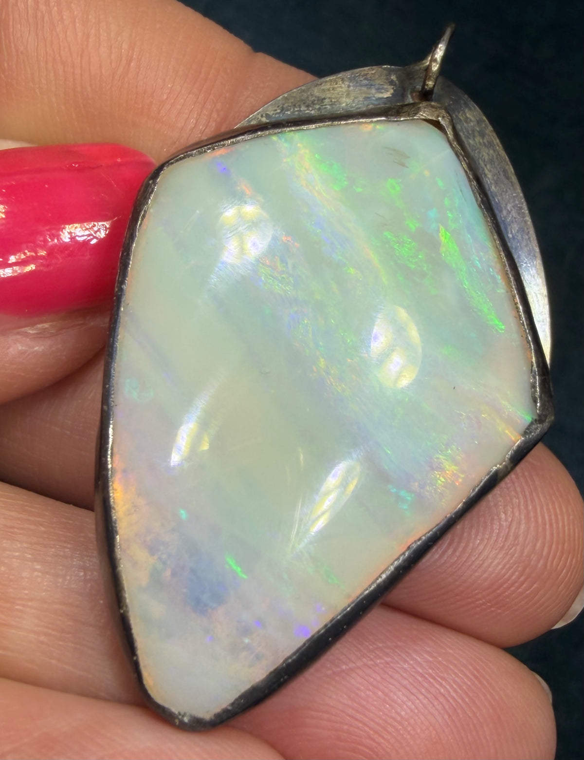 Australian Opal 925 Silver Kite-Shaped Pendant. 1.7"+ 9g *Video*