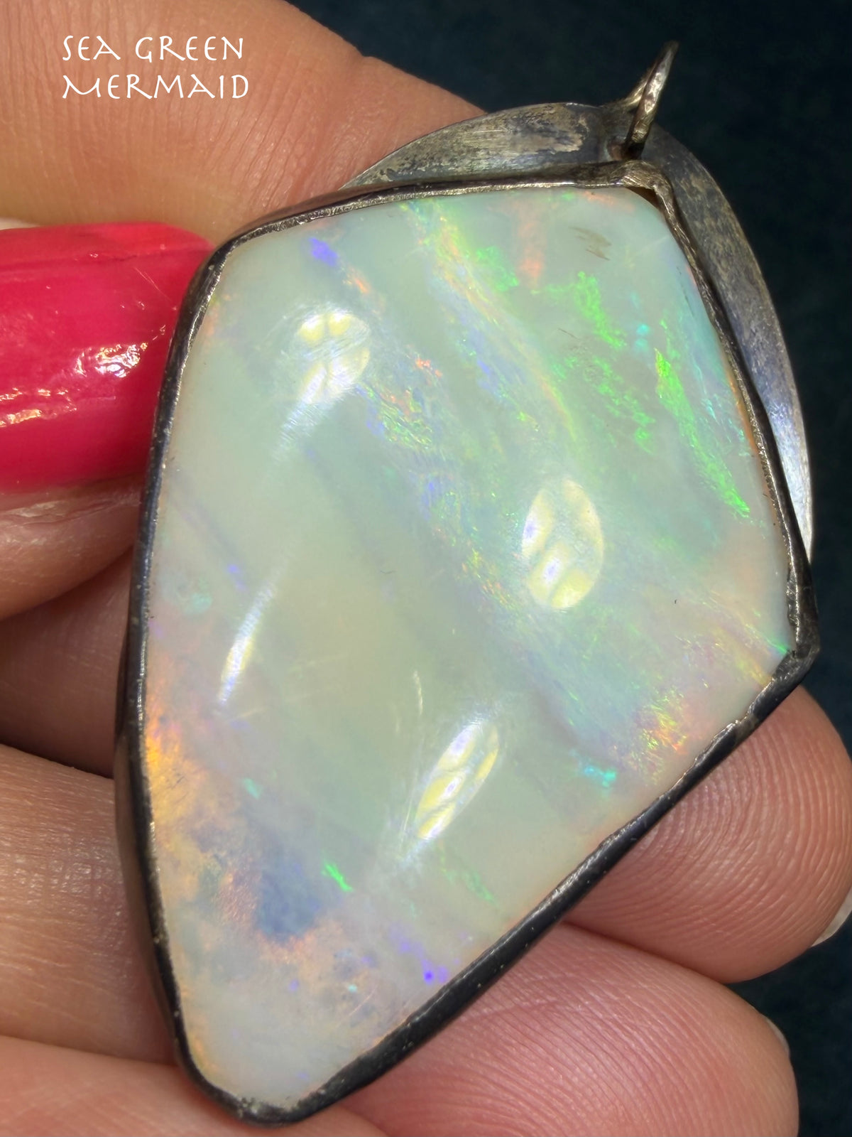 Australian Opal 925 Silver Kite-Shaped Pendant. 1.7"+ 9g *Video*