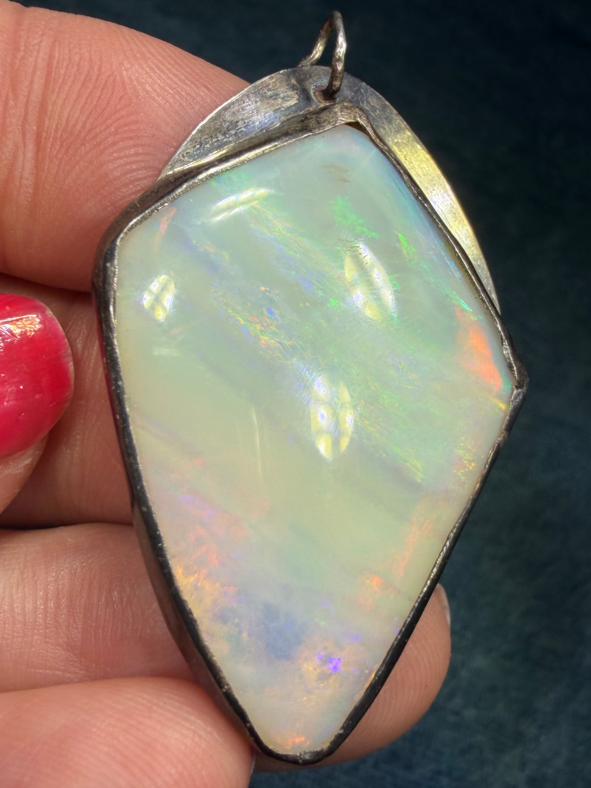 Australian Opal 925 Silver Kite-Shaped Pendant. 1.7"+ 9g *Video*