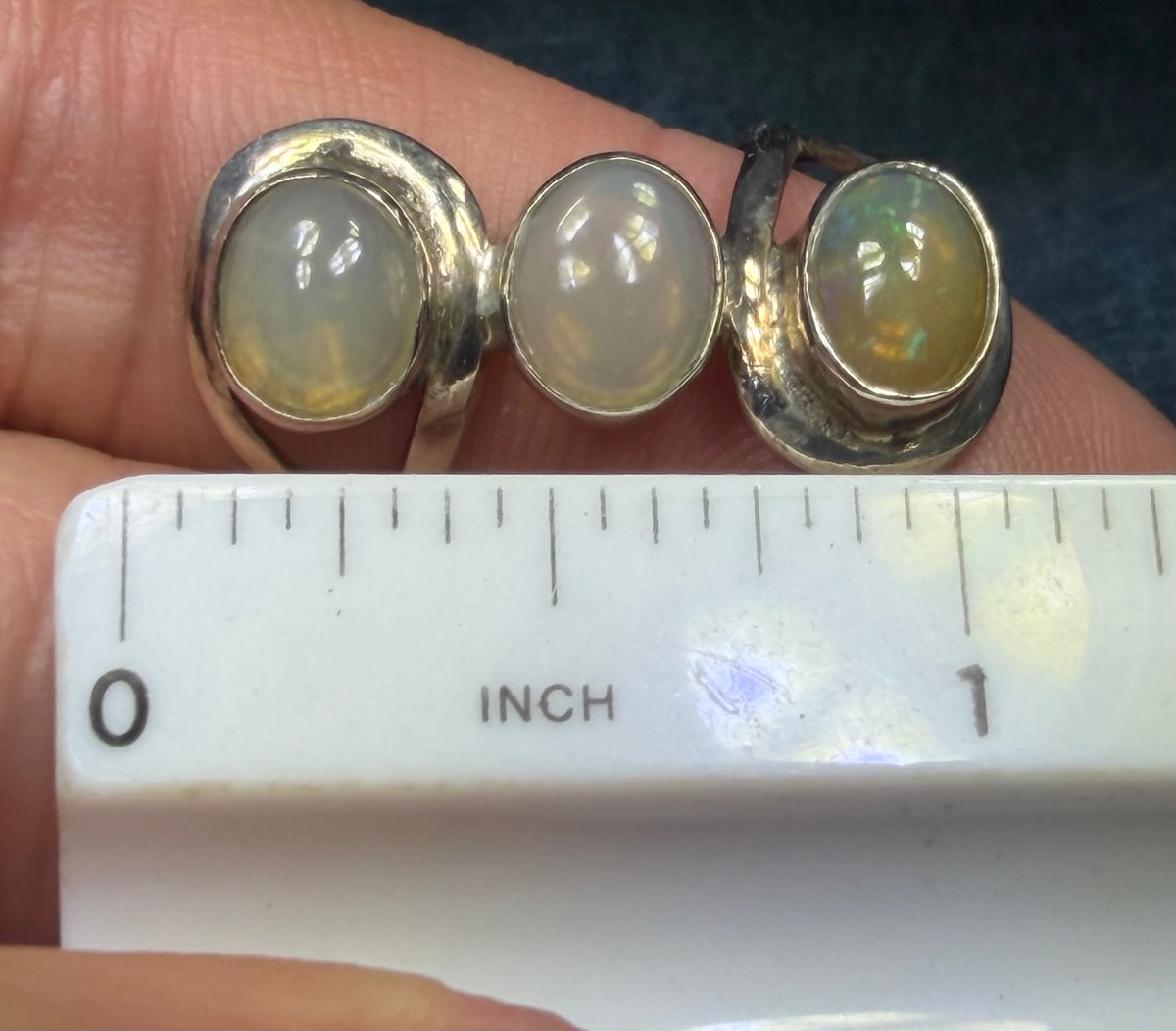 Ethiopian Welo Jelly Opal + Quartz Stop Light Ring in Silver. 1" Wide
