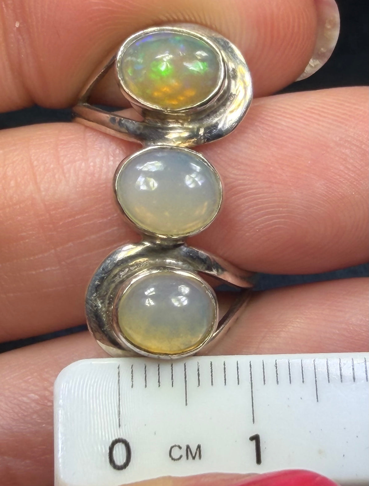 Ethiopian Welo Jelly Opal + Quartz Stop Light Ring in Silver. 1" Wide