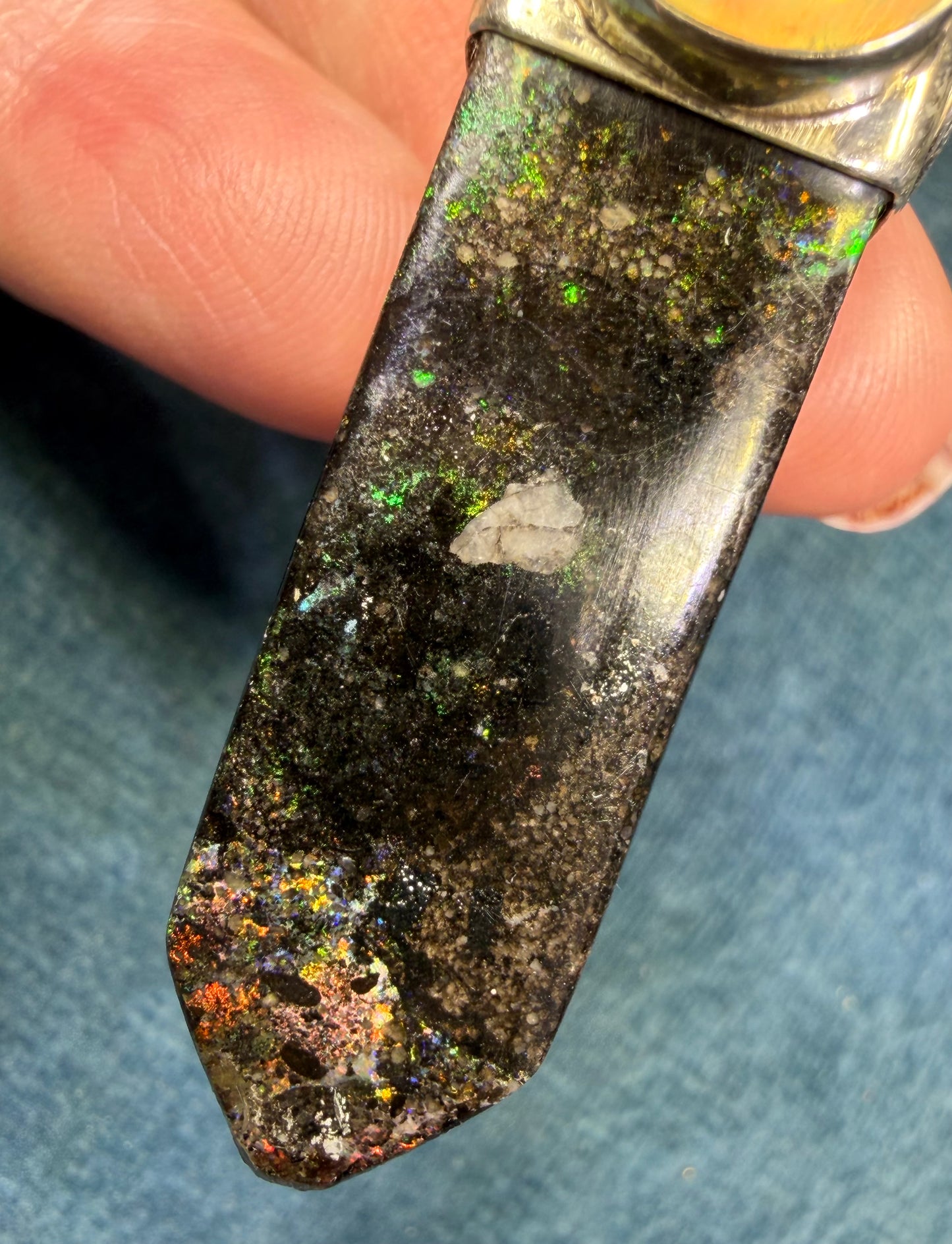 Ethiopian Welo Opal + Australian Black Opal 925 Pendant. 2" + 17g *Video*