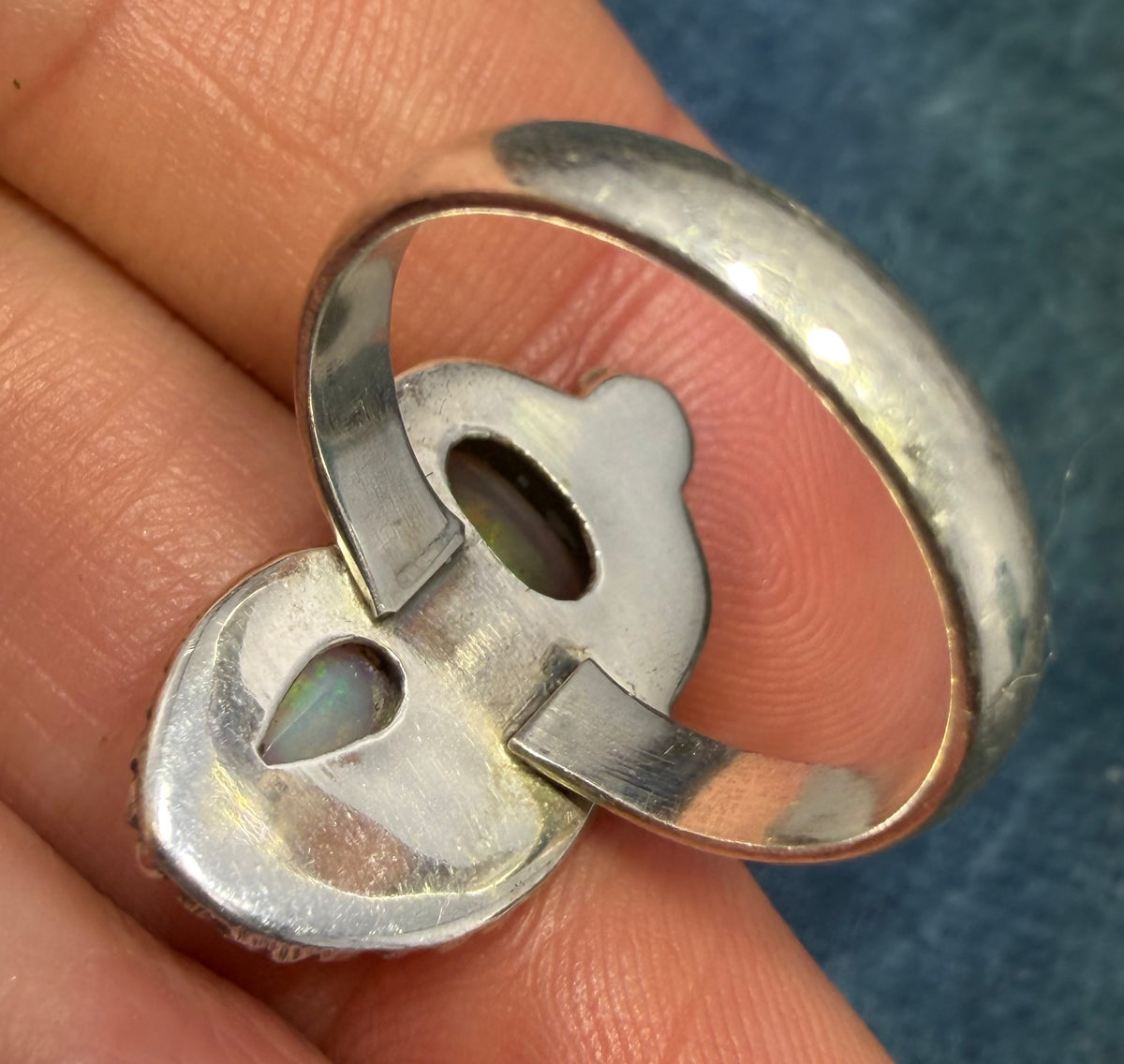 2 Ethiopian Jelly Opals Ring in Silver w Leaf Design. 1" + 4.7g *Video*