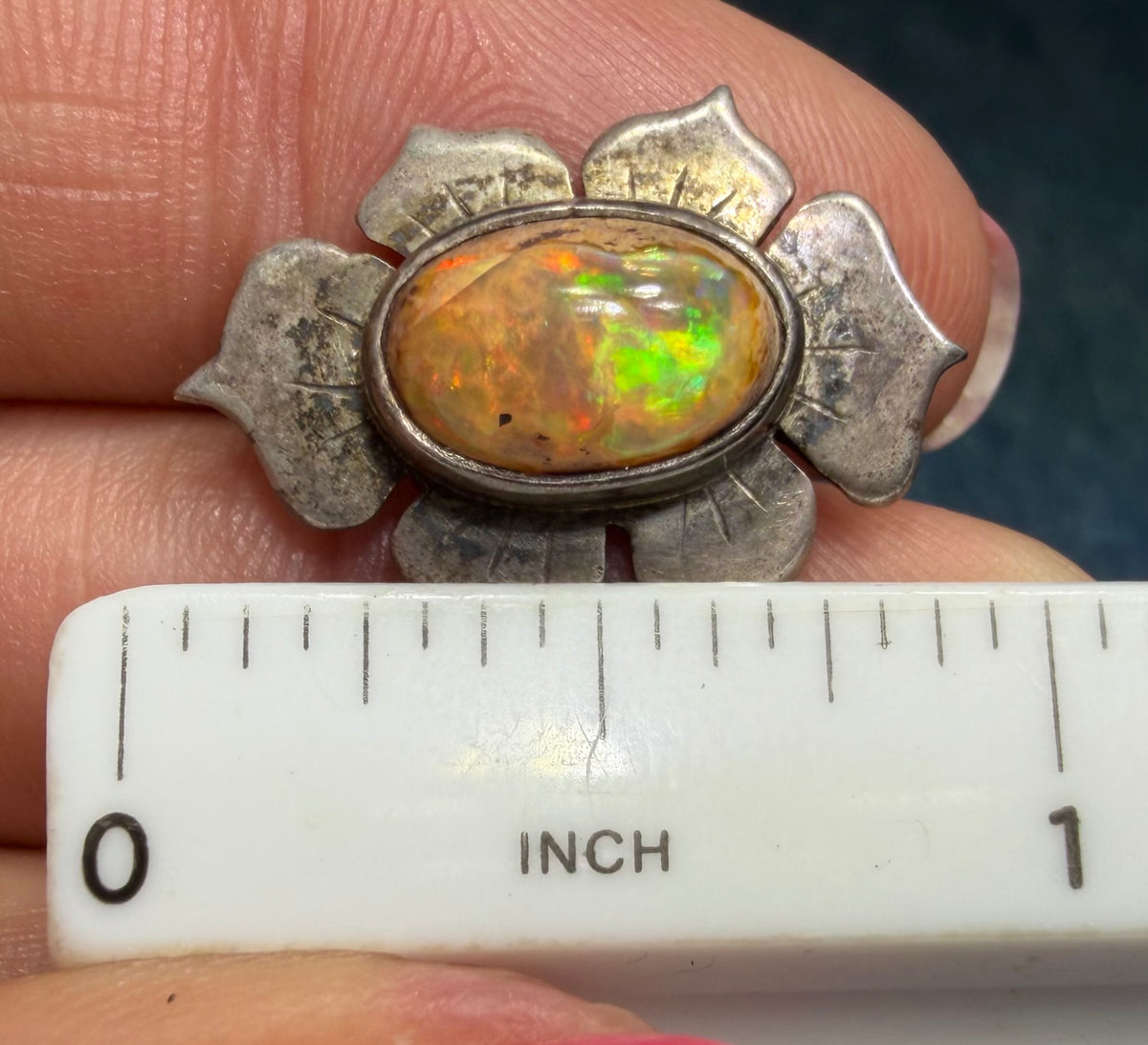 Mexican Opal Squash Blossom Pendant in 925 Silver. Old Pawn *Video*