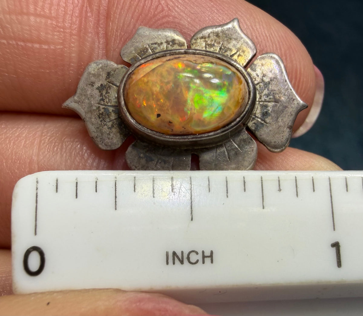 Mexican Opal Squash Blossom Pendant in 925 Silver. Old Pawn *Video*