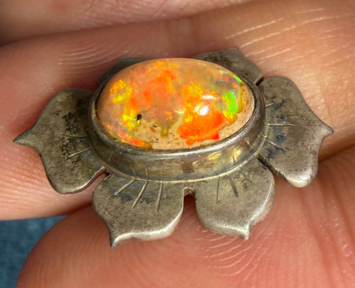 Mexican Opal Squash Blossom Pendant in 925 Silver. Old Pawn *Video*