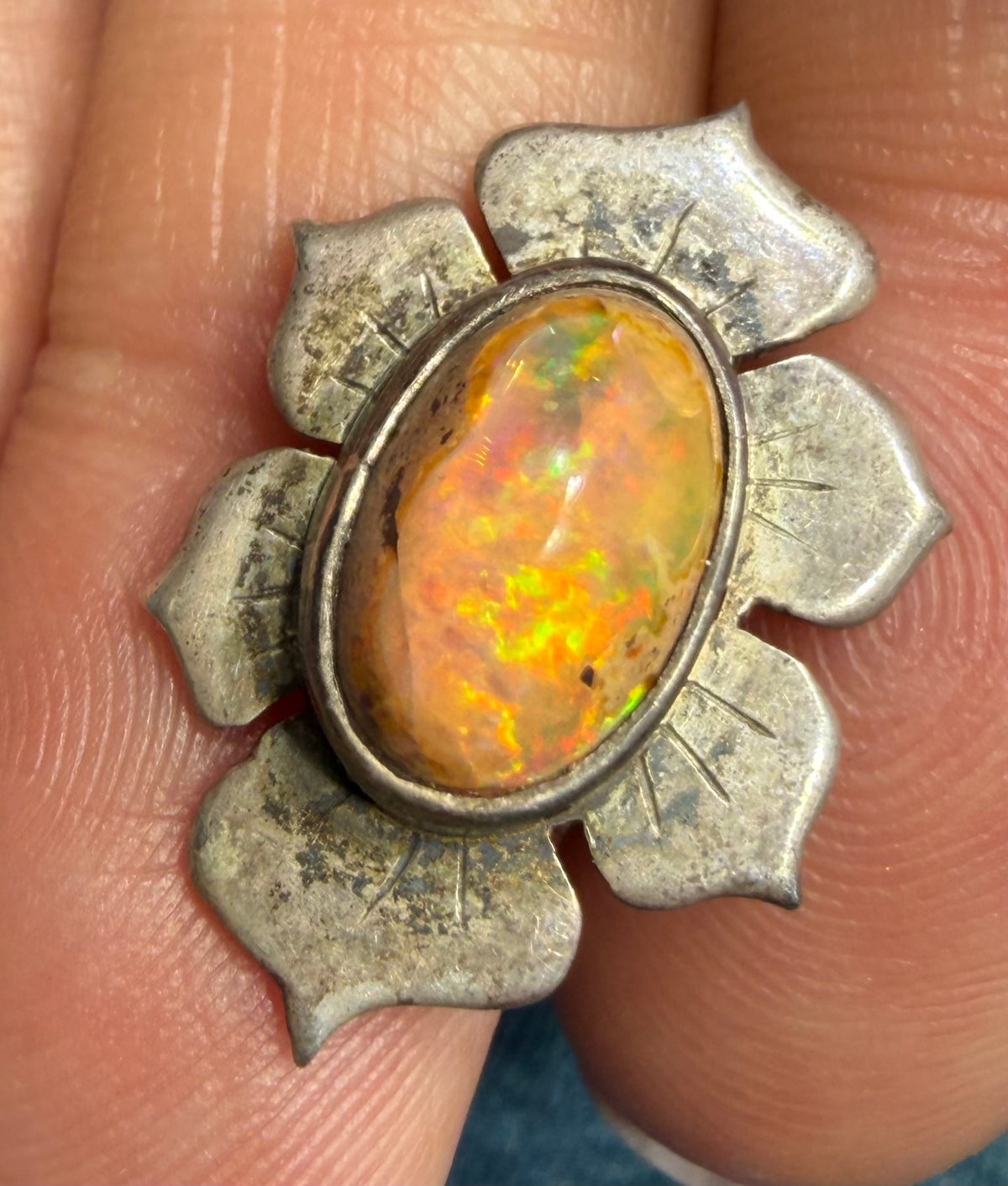 Mexican Opal Squash Blossom Pendant in 925 Silver. Old Pawn *Video*