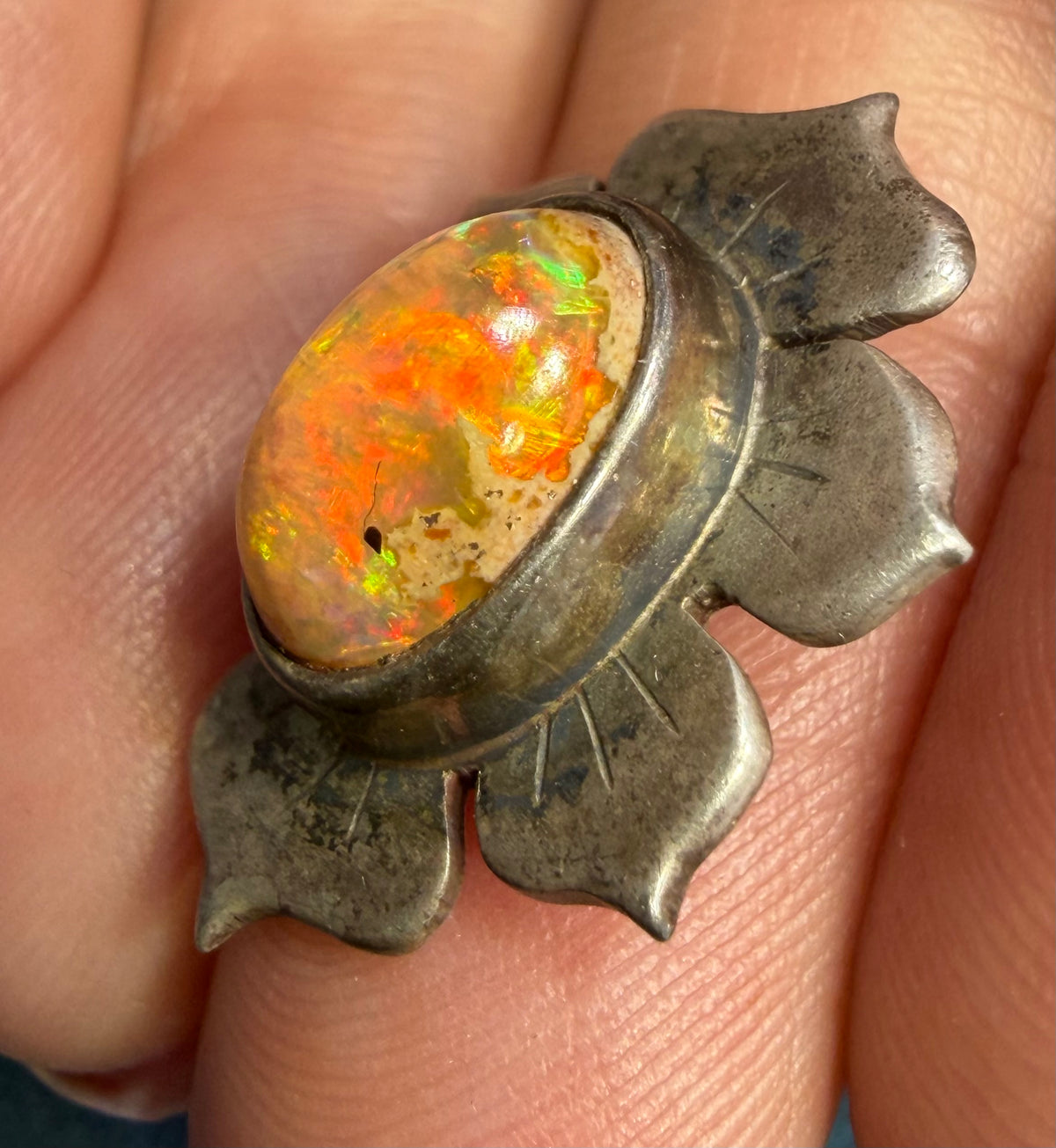 Mexican Opal Squash Blossom Pendant in 925 Silver. Old Pawn *Video*