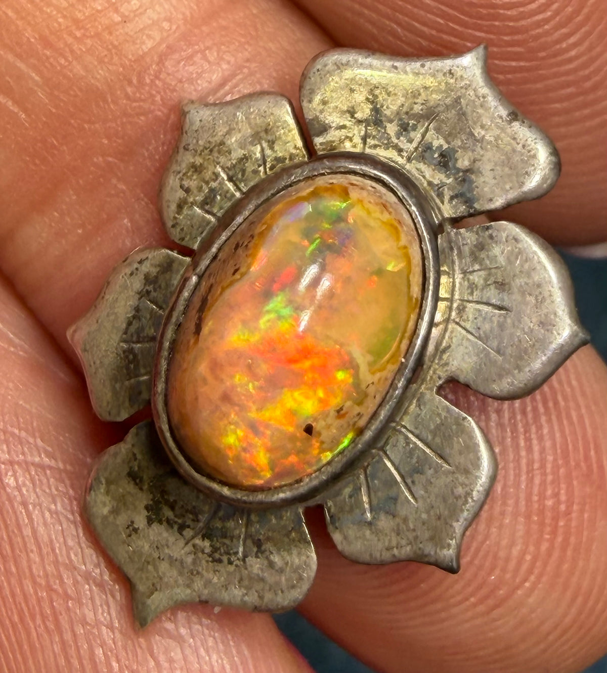 Mexican Opal Squash Blossom Pendant in 925 Silver. Old Pawn *Video*