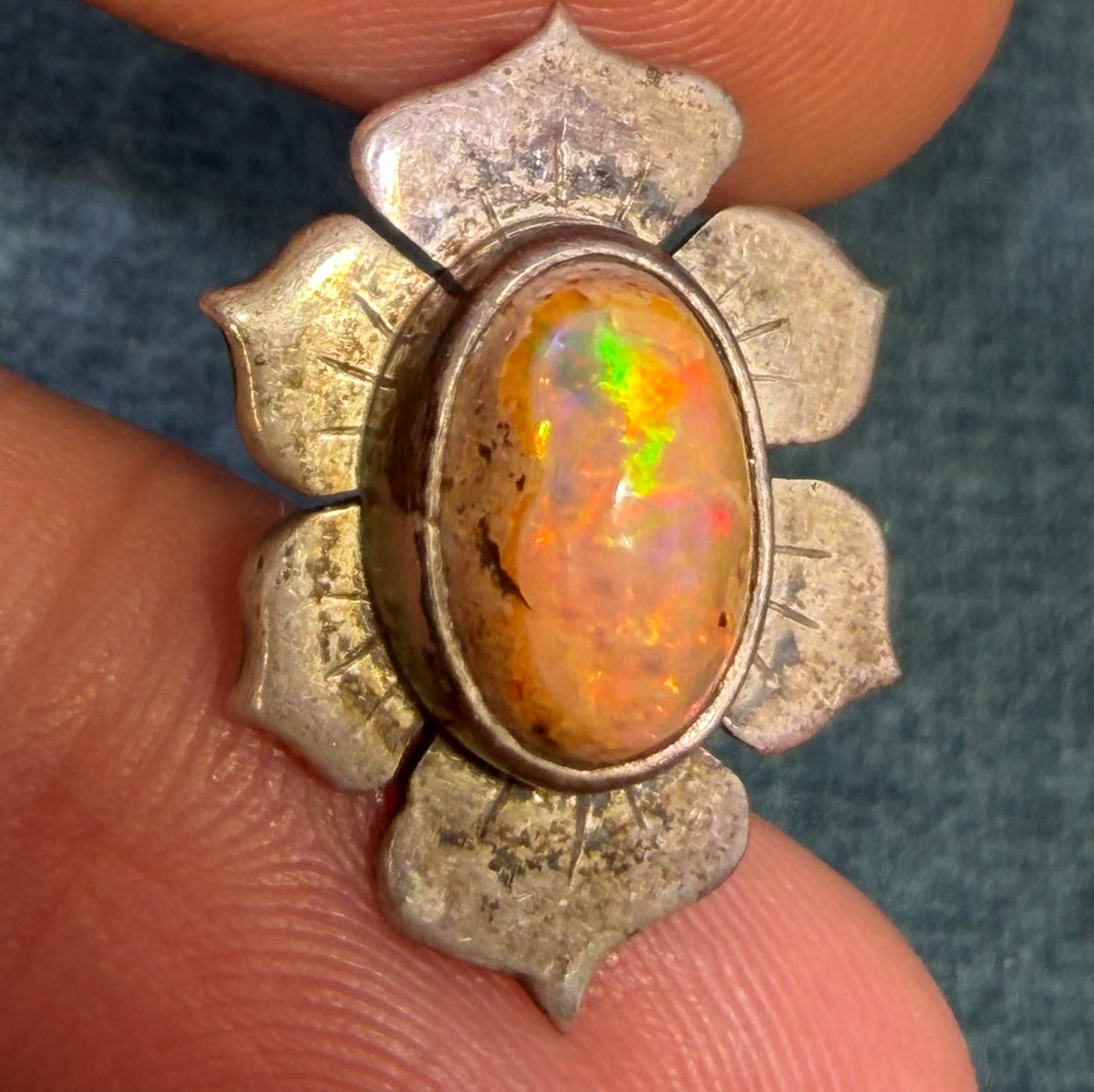 Mexican Opal Squash Blossom Pendant in 925 Silver. Old Pawn *Video*