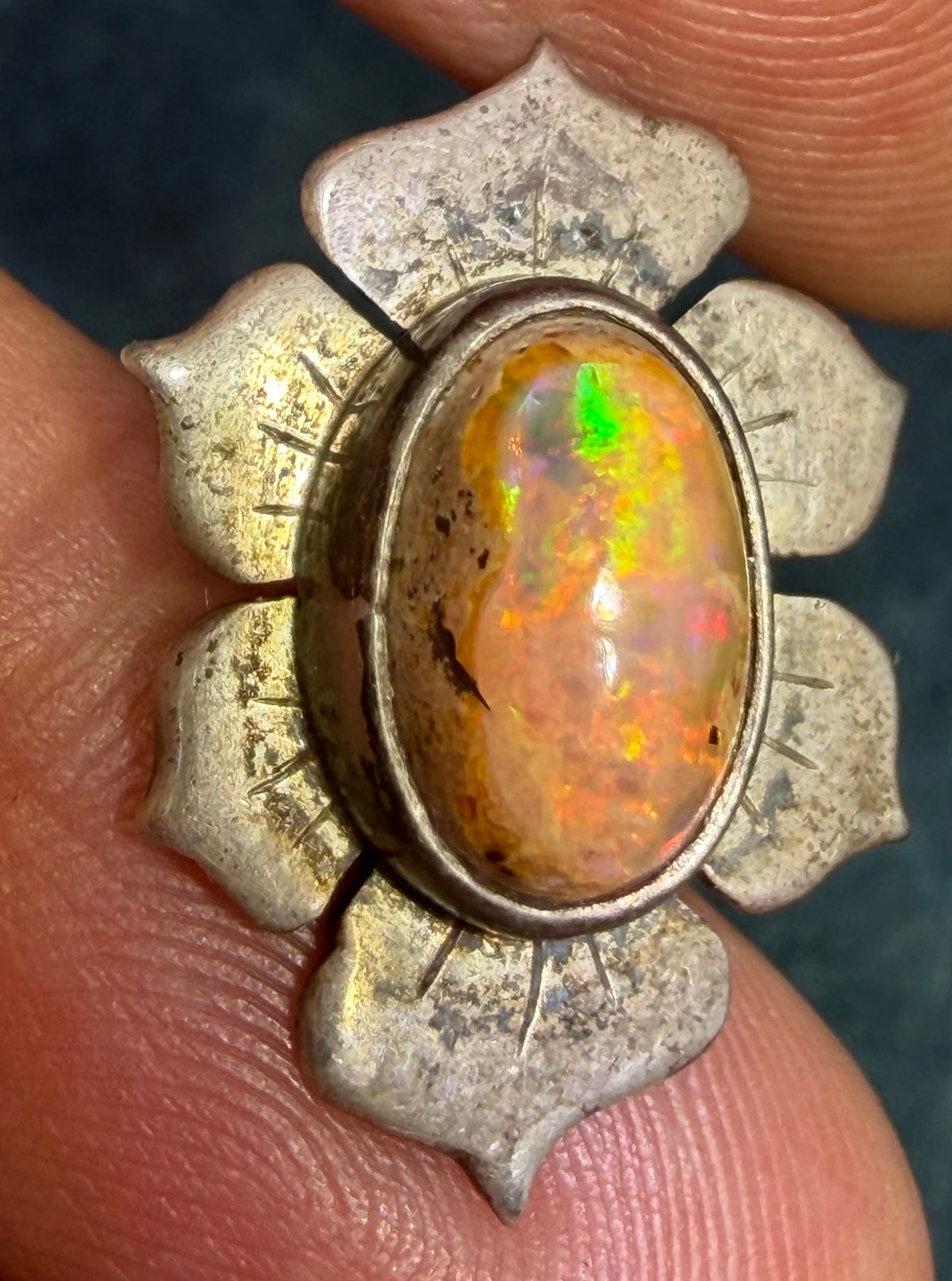 Mexican Opal Squash Blossom Pendant in 925 Silver. Old Pawn *Video*