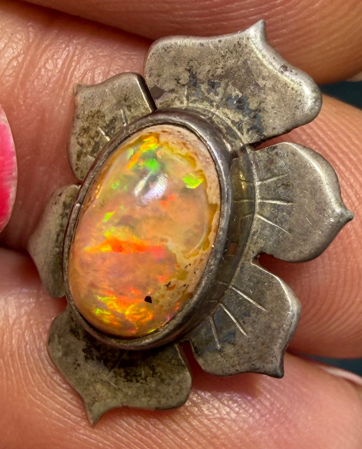 Mexican Opal Squash Blossom Pendant in 925 Silver. Old Pawn *Video*