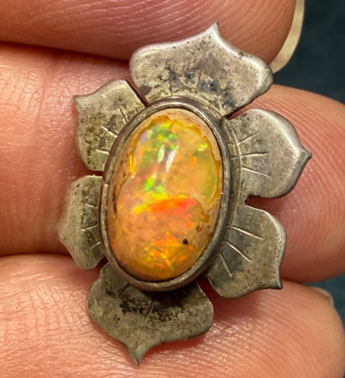 Mexican Opal Squash Blossom Pendant in 925 Silver. Old Pawn *Video*