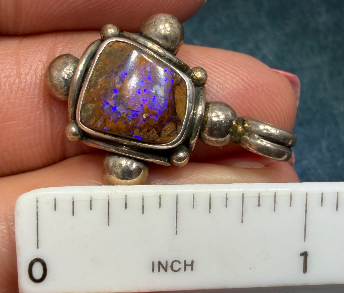 Australian Purple Boulder Opal Pendant in 925 w Bali Beads *Video*