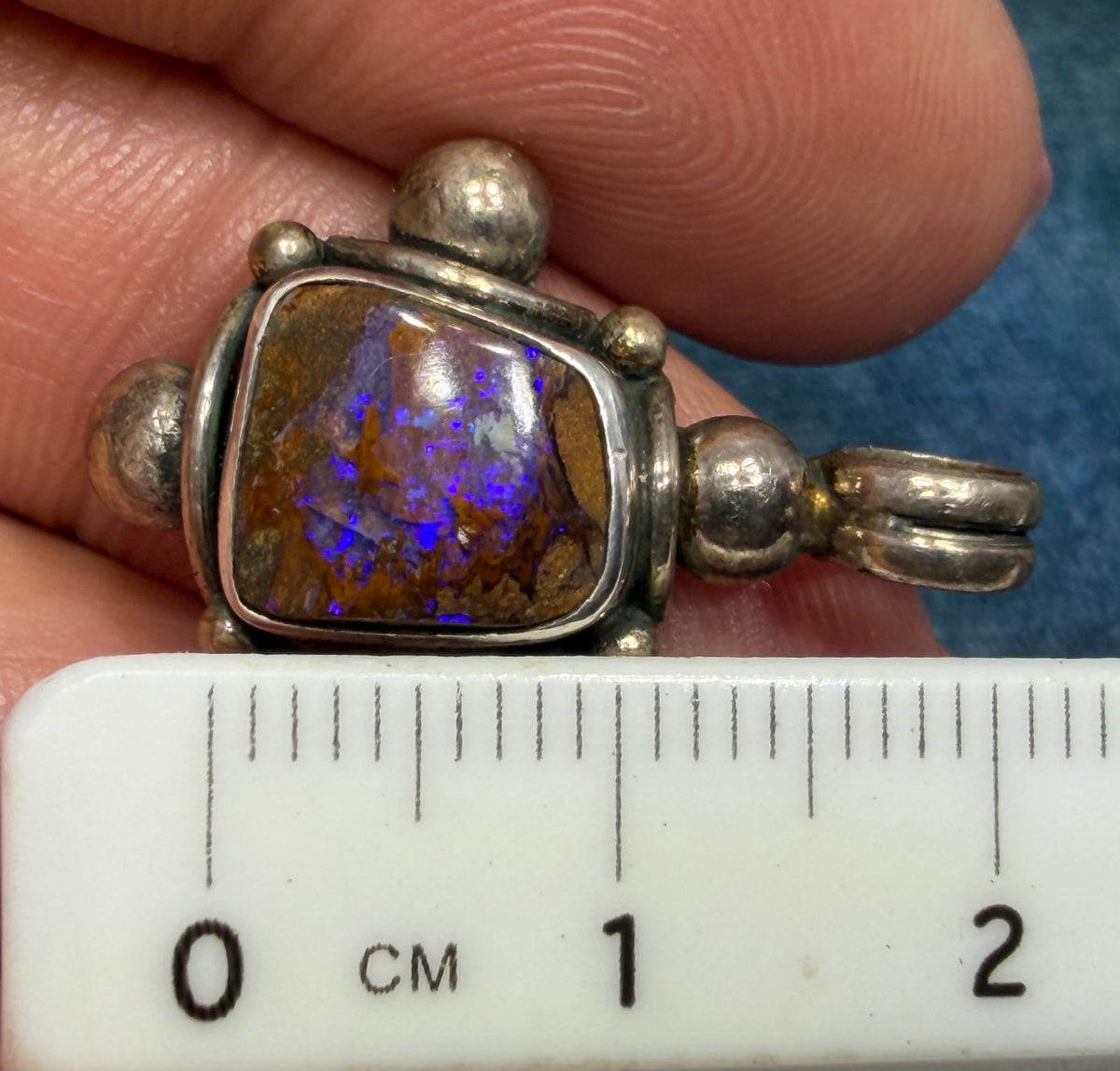 Australian Purple Boulder Opal Pendant in 925 w Bali Beads *Video*