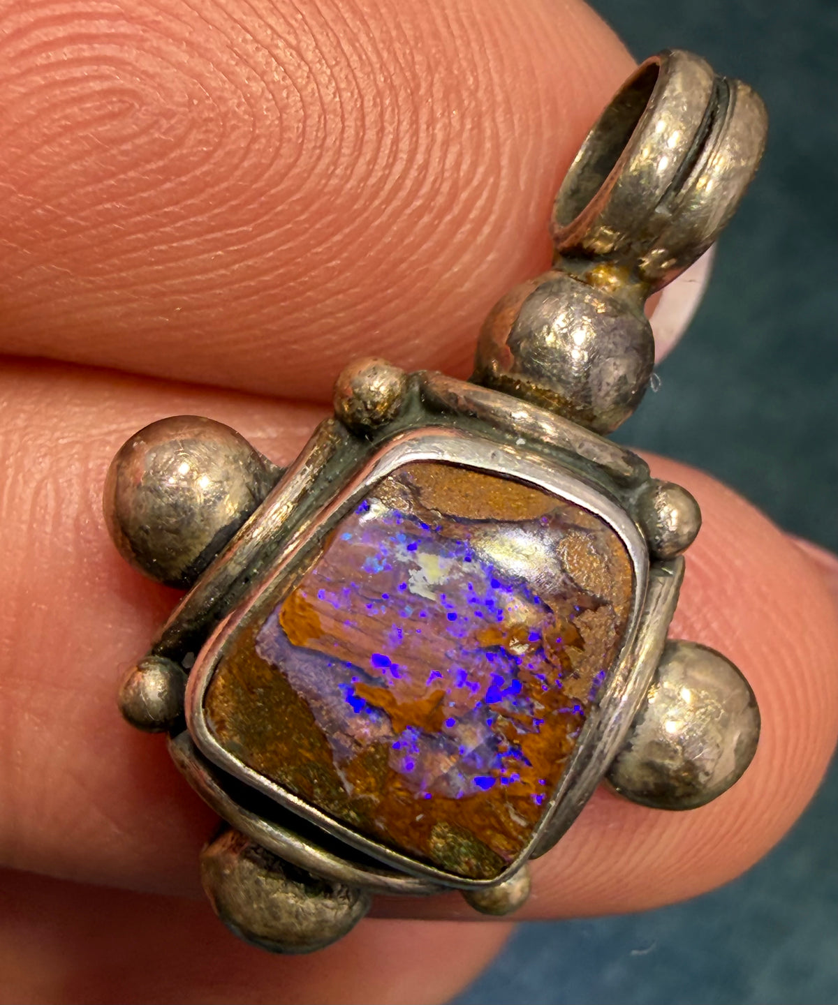 Australian Purple Boulder Opal Pendant in 925 w Bali Beads *Video*