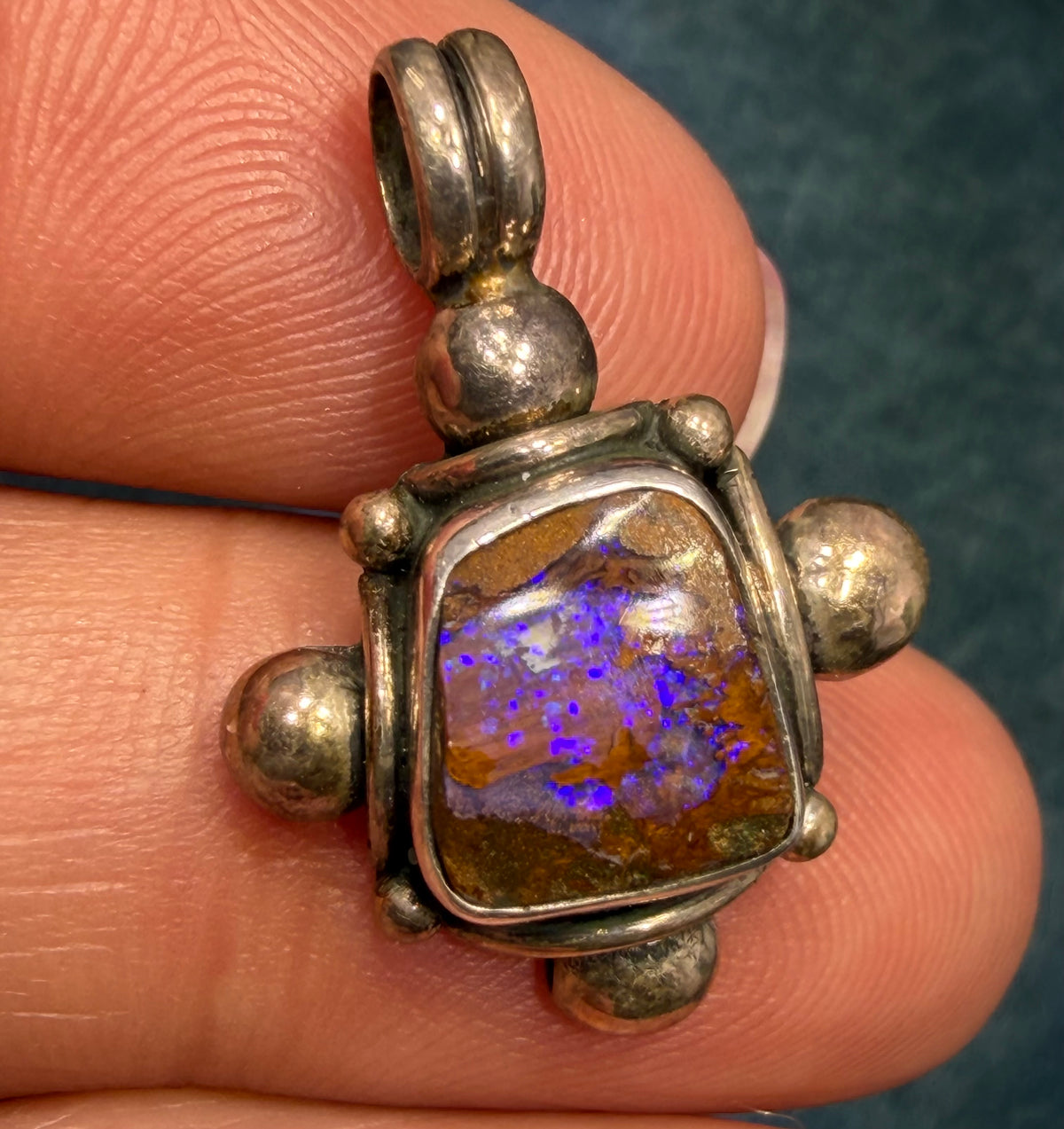 Australian Purple Boulder Opal Pendant in 925 w Bali Beads *Video*